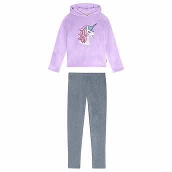 BCBGIRLS Youth 2-Piece Plush Hooded Rainbow Sequin Unicorn Outfit - Purple Top & Gray Leggings (Medium, Fits 10/12 Year Old) | Perfect for Birthday Parties, Playdates & Cozy Nights