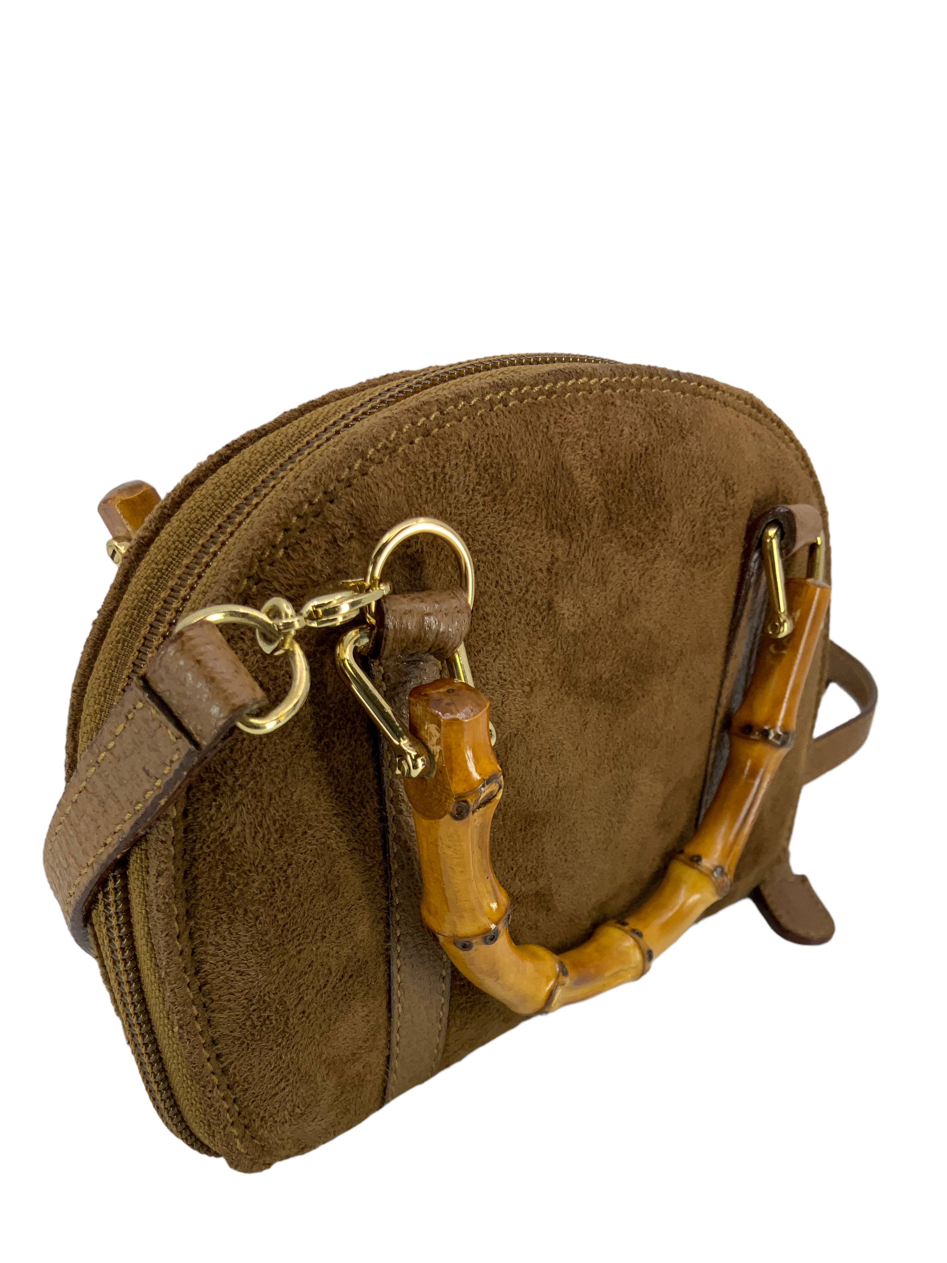 GUCCI Vintage Suede Bamboo Handle Mini Wallet Crossbody Bag for Women - Stylish Leather Shoulder Purse for Daily Use, Travel & Night Out