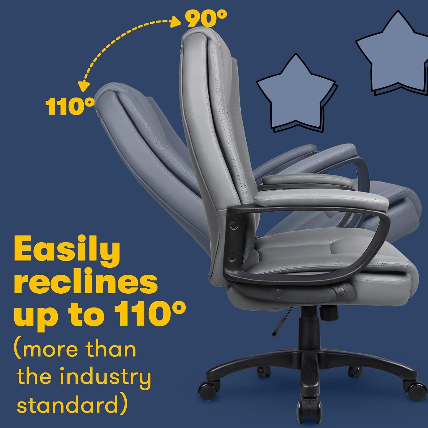 OFIKA Ergonomic Home Office Chair - 400LBS Heavy Duty Big & Tall Executive Chair with High Back Lumbar Support, Adjustable Leather Desk Chair with Armrests (Grey) - Perfect for Long Work Hours, Gaming, and Computer Use