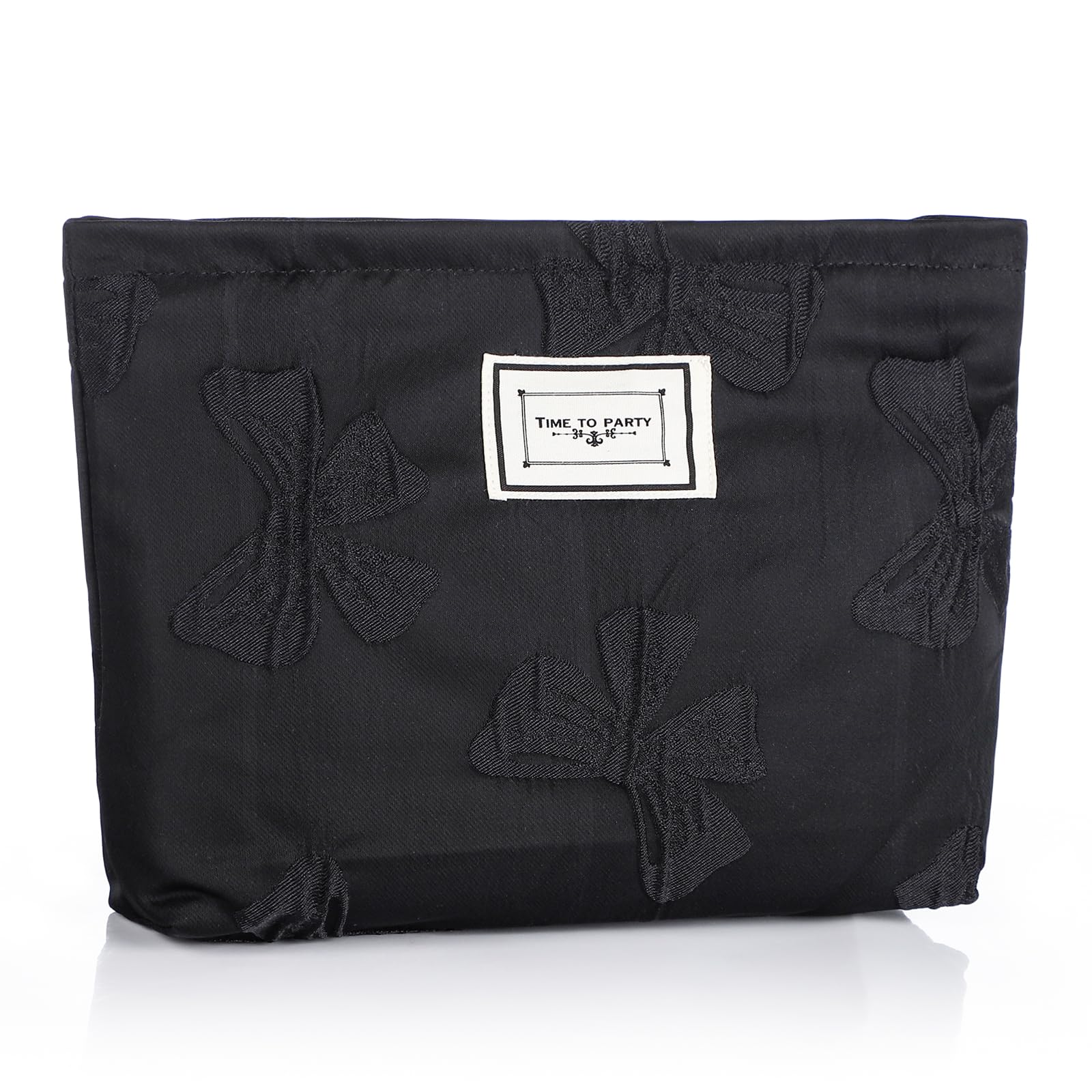 Sightor Large Floral Canvas Makeup Bag for Women - Waterproof Travel Cosmetic Organizer with Bow, Toiletry Pouch for Makeup Brushes & Skincare | Perfect for Vacation, Gym & Daily Use (Black)