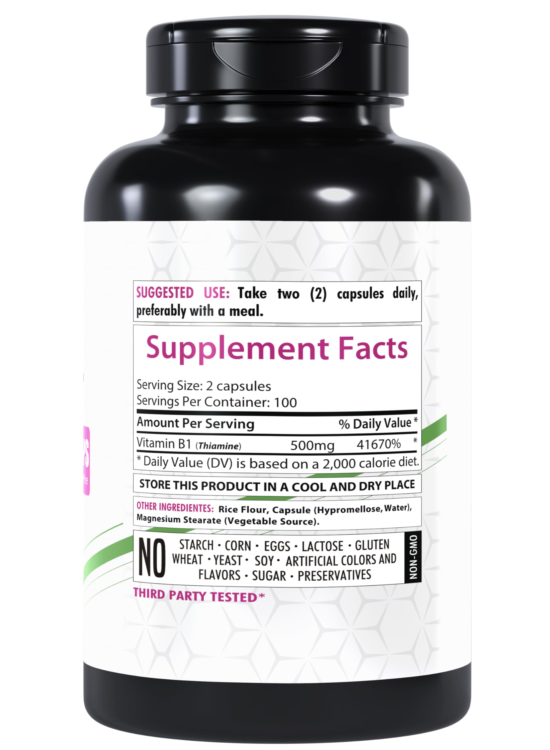 Vitamin B1 500mg | 200 Vegetarian Capsules | Thiamine Mononitrate Supplement | Supports Energy, Metabolism & Nervous System Health | Non-GMO, Gluten-Free | For Daily Wellness & Fatigue Relief