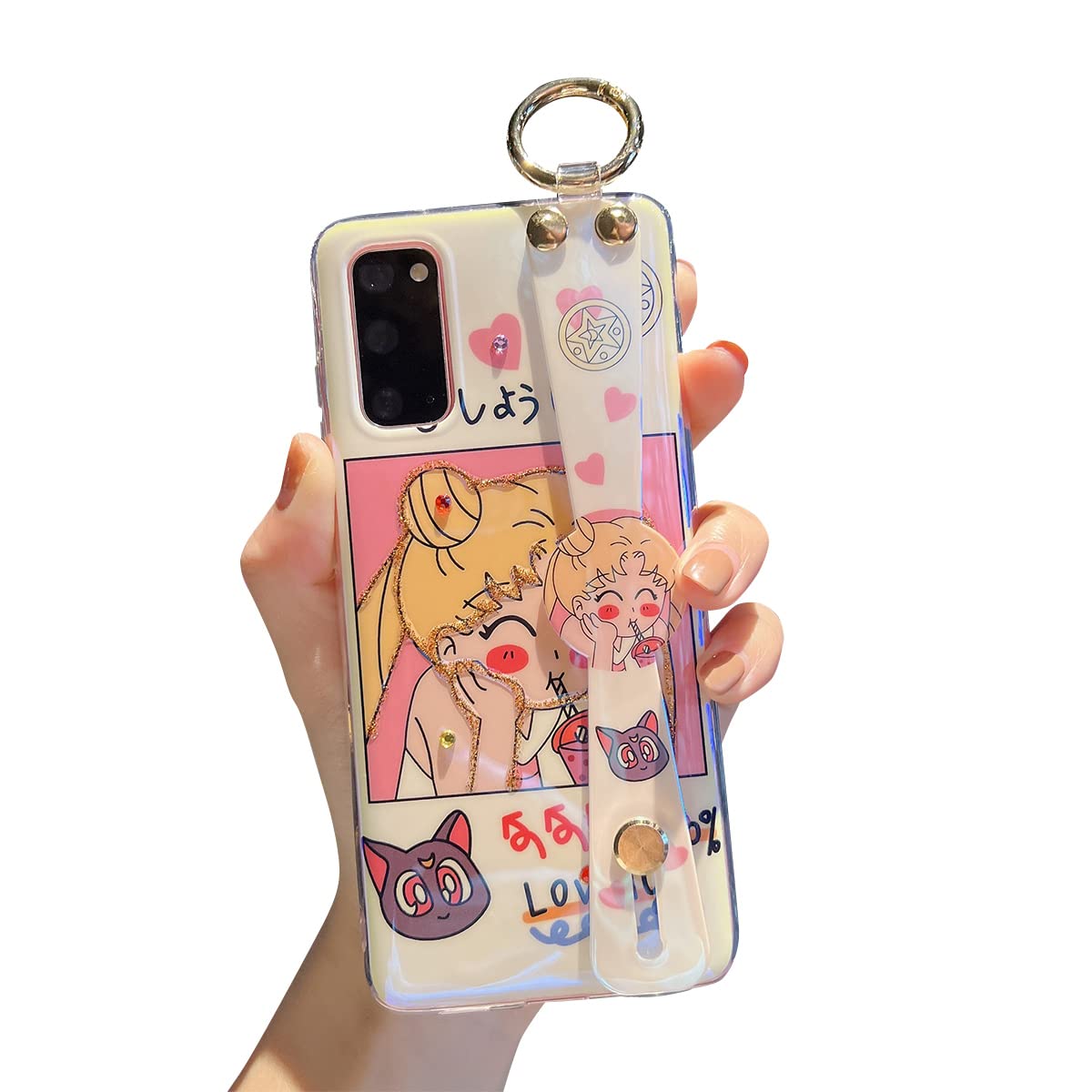 Samsung Galaxy S20 Case with Wrist Strap & Kickstand - Cute Glitter Bling Cartoon Girl Design, Shockproof TPU Protective Phone Cover for Women & Girls | Perfect for Everyday Use, Work & Travel