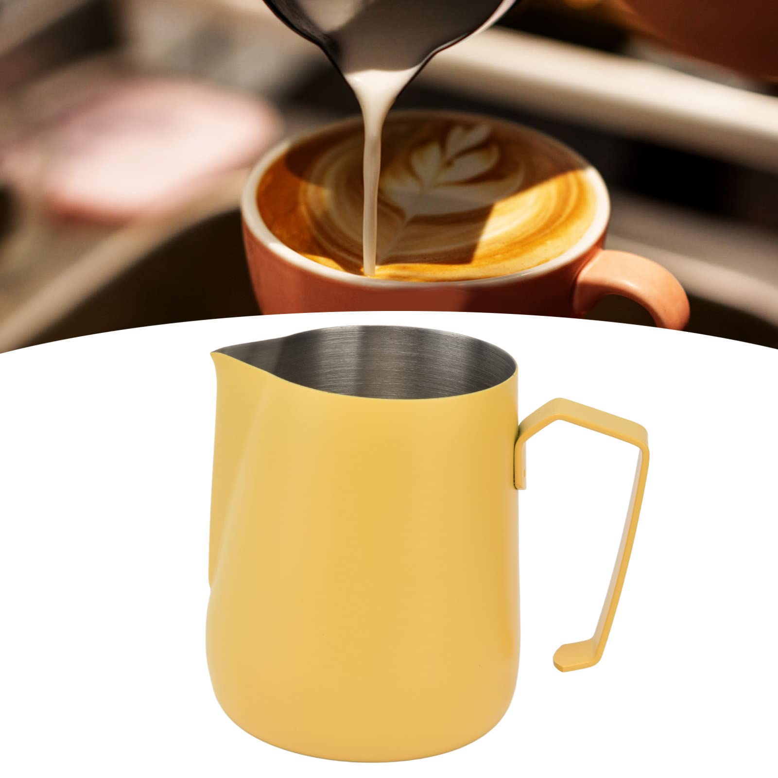 Premium 450ml Milk Frother Cup with Spiked Design - Thickened Latte & Cappuccino Frother for Perfect Coffee Foam - Vibrant Yellow - Ideal for Home Baristas & Coffee Shops