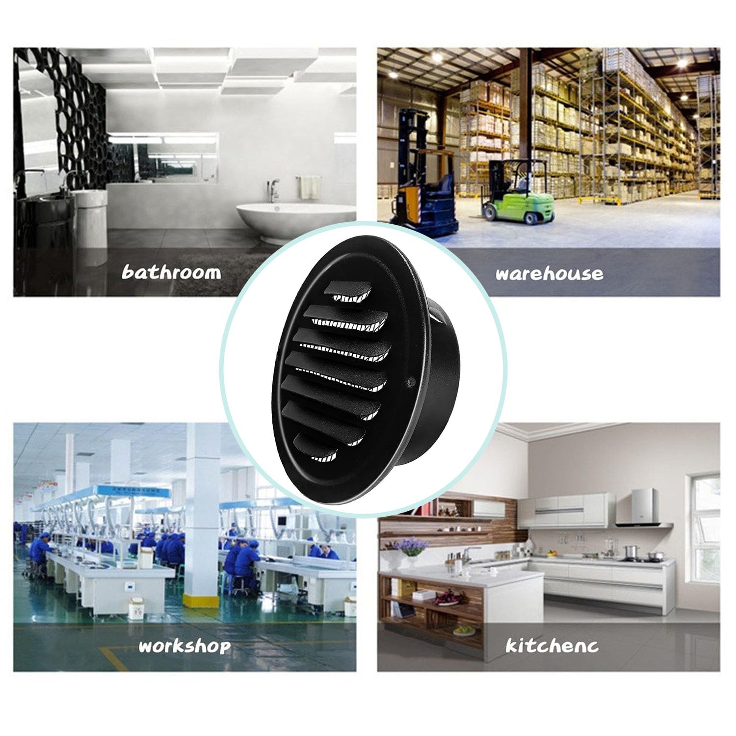 4 Inch Black Metal Round Vent Cover - Louvered Stainless Steel Grille with Fly Screen Mesh for Improved Air Circulation & Ventilation - Perfect for Home, Office, and HVAC Systems