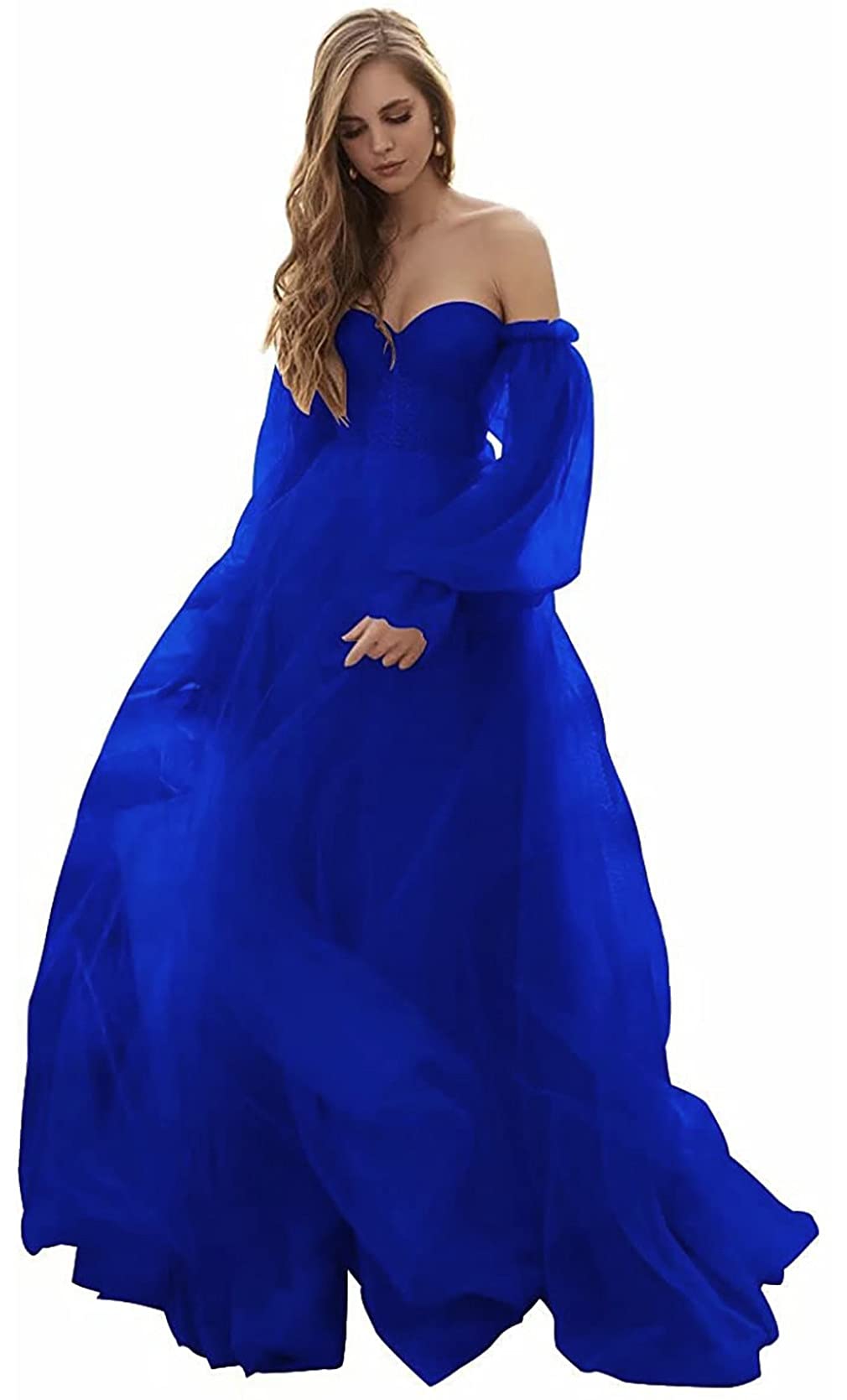 Elegant Women's Puffy Sleeve Prom Dress - Long Ball Gown with Tulle Skirt & Off-Shoulder Design for Formal Princess Party | Perfect for Homecoming, Quinceañera & Evening Galas