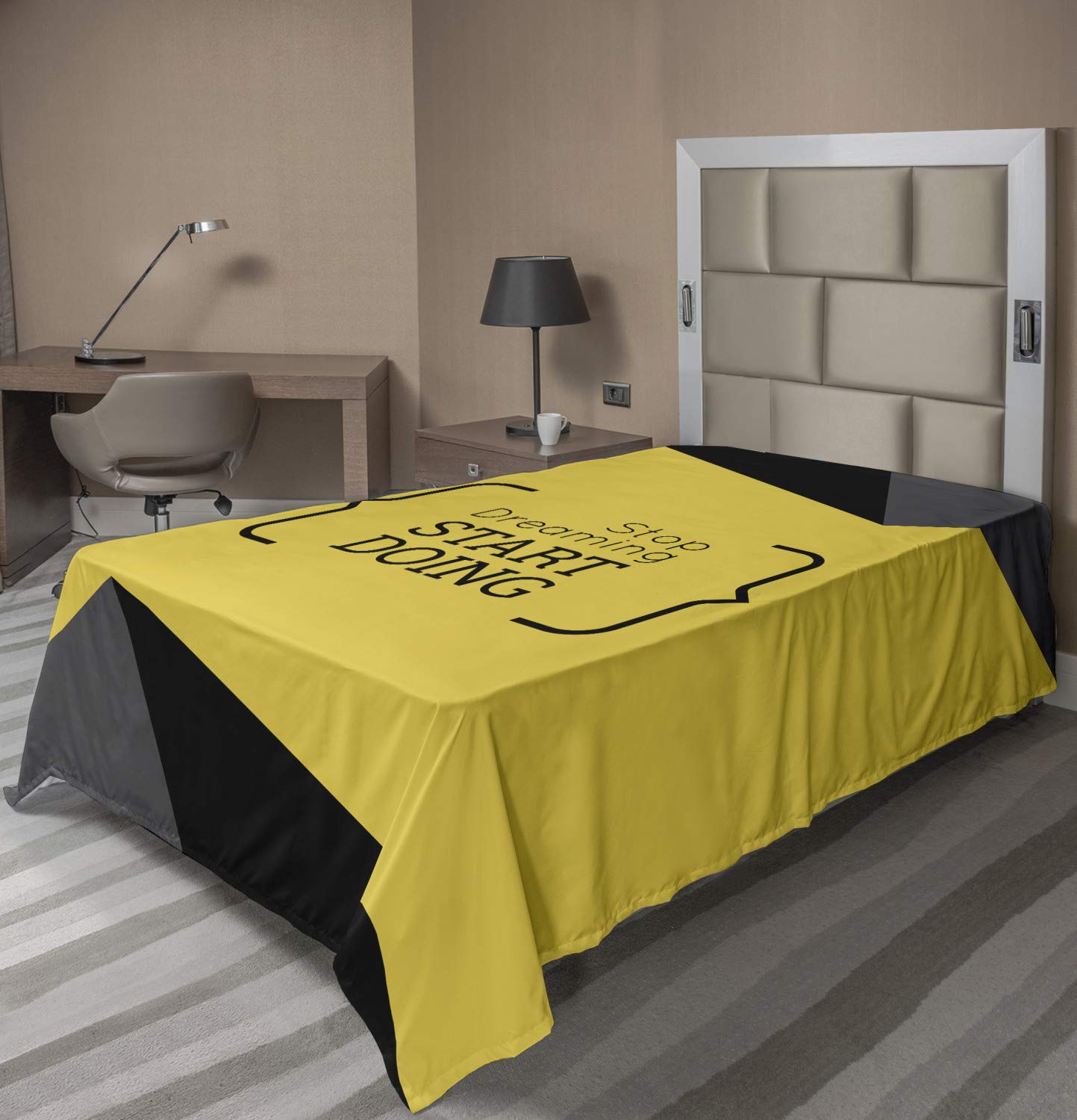 Ambesonne Black Yellow Geometric Bed Sheet - TwinXL, Soft Comfortable for Home Decor