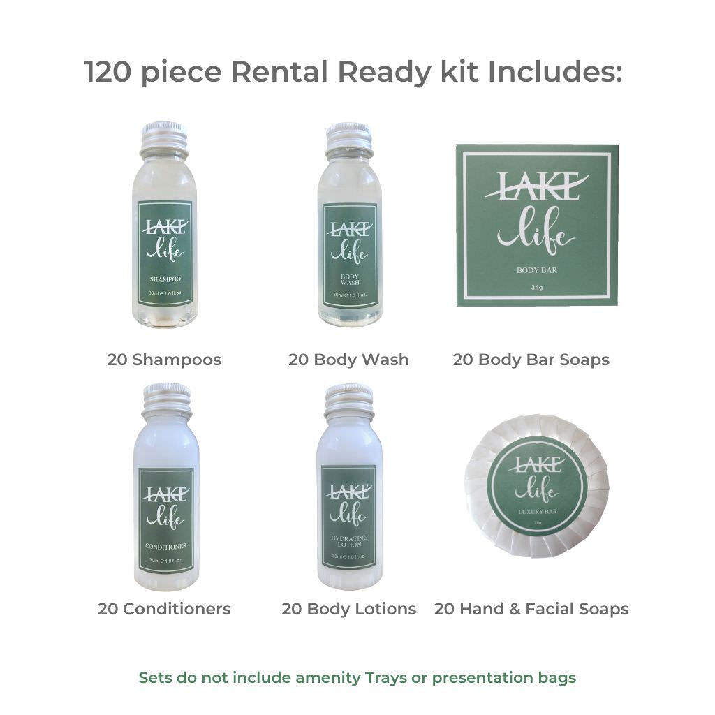 Lake Life Rental Ready Kit - 120 Pieces with 30ml Bottles - Free Shipping - Perfect for Vacation Rentals, Airbnb & Cabin Stays