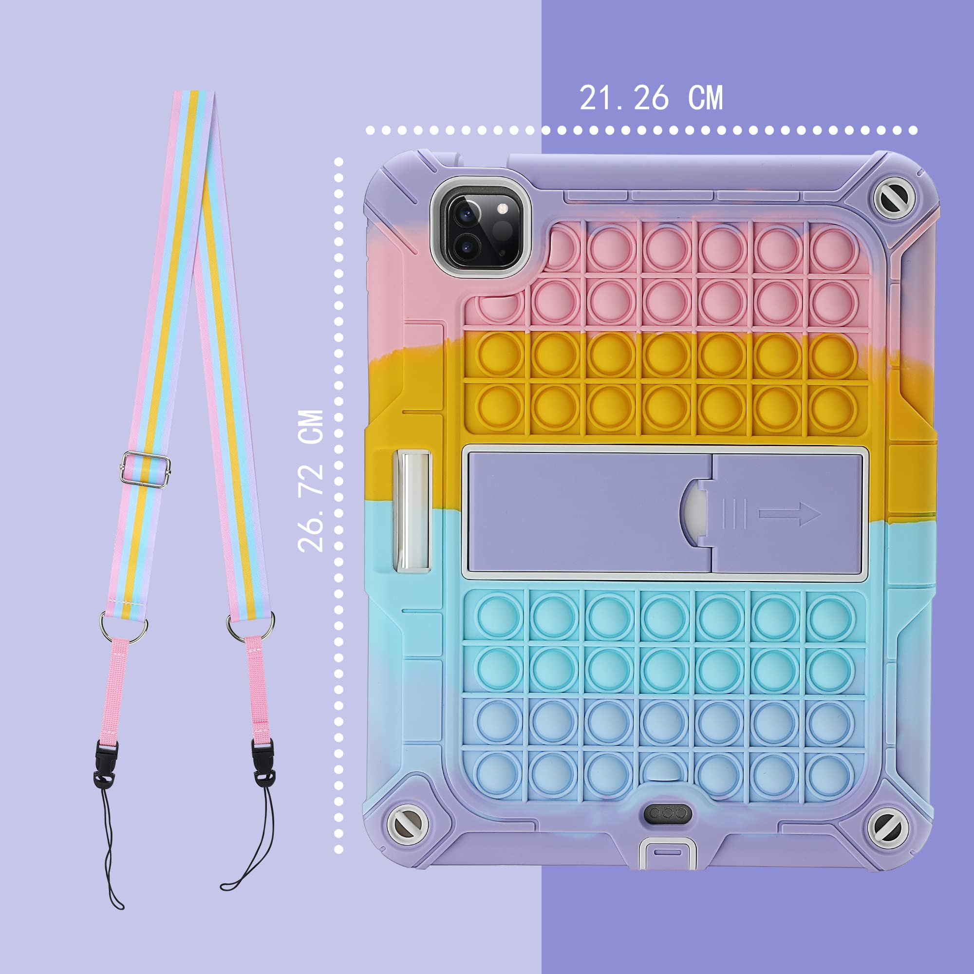 XZC Shockproof iPad Air 5th/4th Generation Case & iPad Pro 11 Inch Case (2018-2022) - 10.9 Inch Protective Cover with Pencil Holder, Kickstand & Shoulder Strap | Rainbow 2 Design | Perfect for Work, Travel & School Use