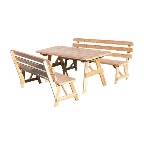 Premium Western Red Cedar Picnic Table with 2 Comfortable Backed Benches - Outdoor Dining Set for Patio, Garden, Park & Backyard BBQs
