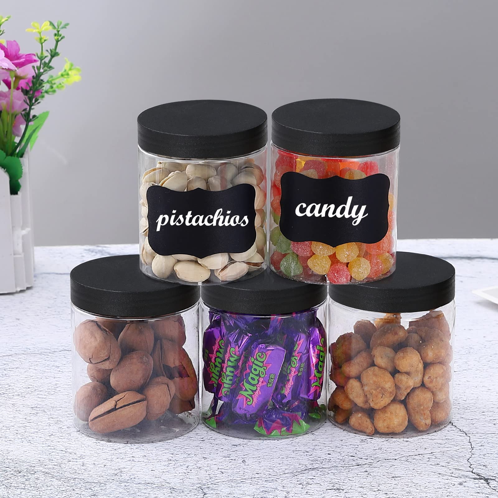 48PCS 8OZ Plastic Jars with Screw-On Lids - Refillable Empty Round Containers for Slime, Cosmetics, Dry Food, Honey Jam, Cream & Lotion - Includes Pen & Labels - Perfect for DIY Crafts, Storage & Organization