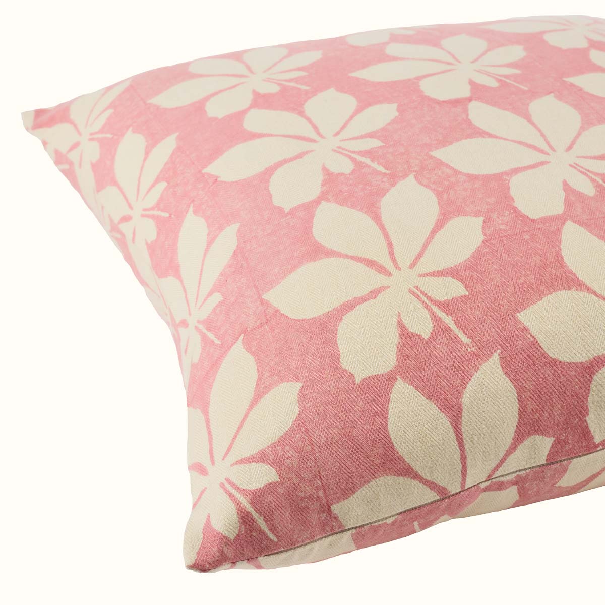 Hand Block Printed Horse Chestnut Cushion Cover - Pink Bohemian Home Decor for Sofa, Bed & Living Room - Organic Cotton Pillow Case for Boho Chic Style