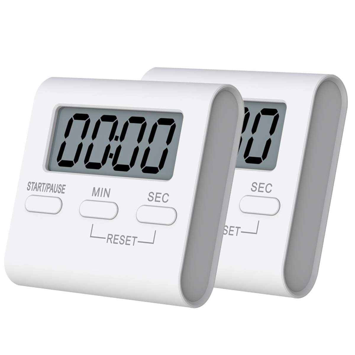 2-Pack Digital Kitchen Timer with Magnetic Back, Loud Alarm, LCD Display - Countdown Timer for Cooking, Baking, Sports, Classroom & Bathroom Use