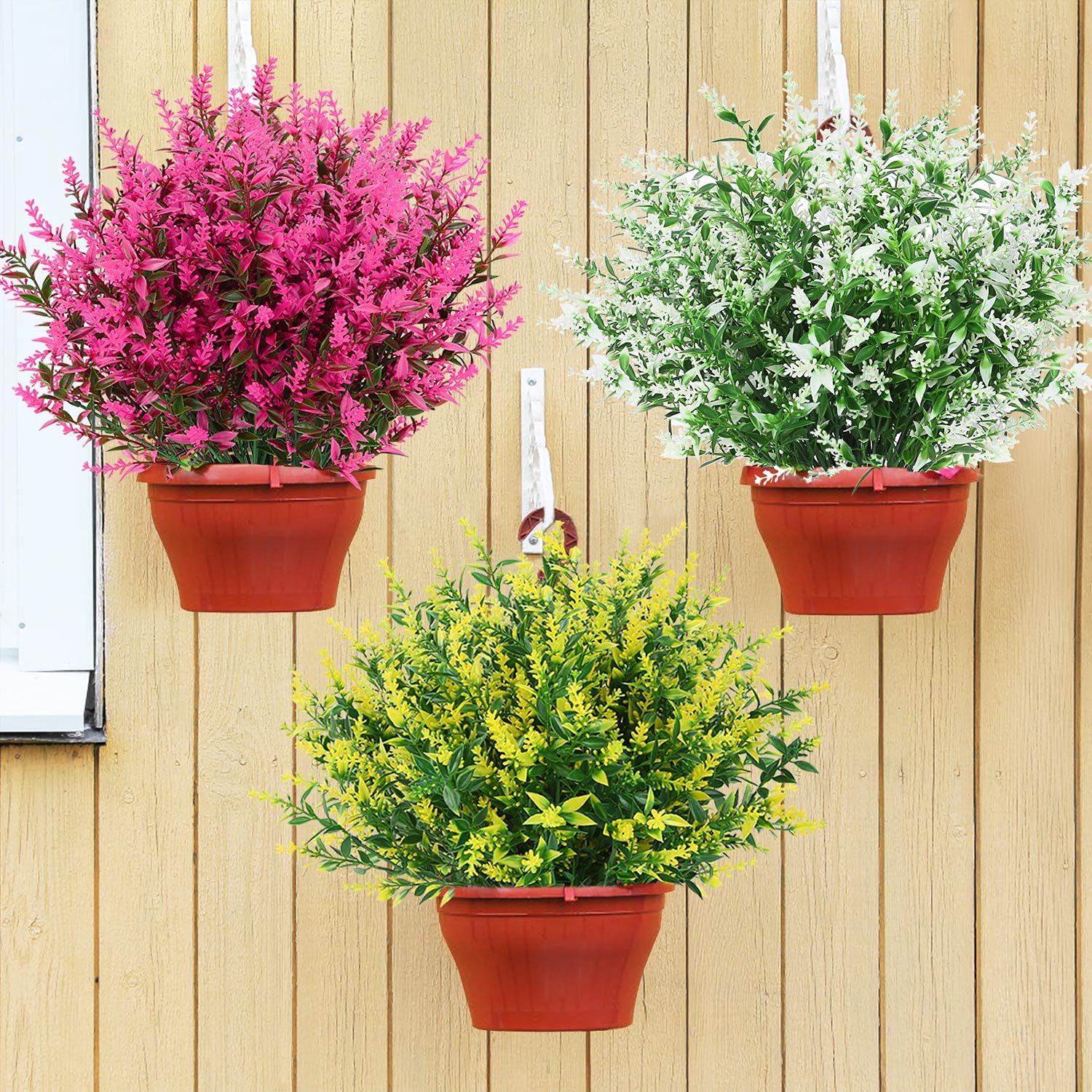 24 Pack Artificial Lavender Flowers - UV Resistant Faux Plastic Plants for Outdoor Garden, Porch, Window Box Decor - No Fade Fake Flowers for Home, Wedding, Party Decoration (Hot Pink)