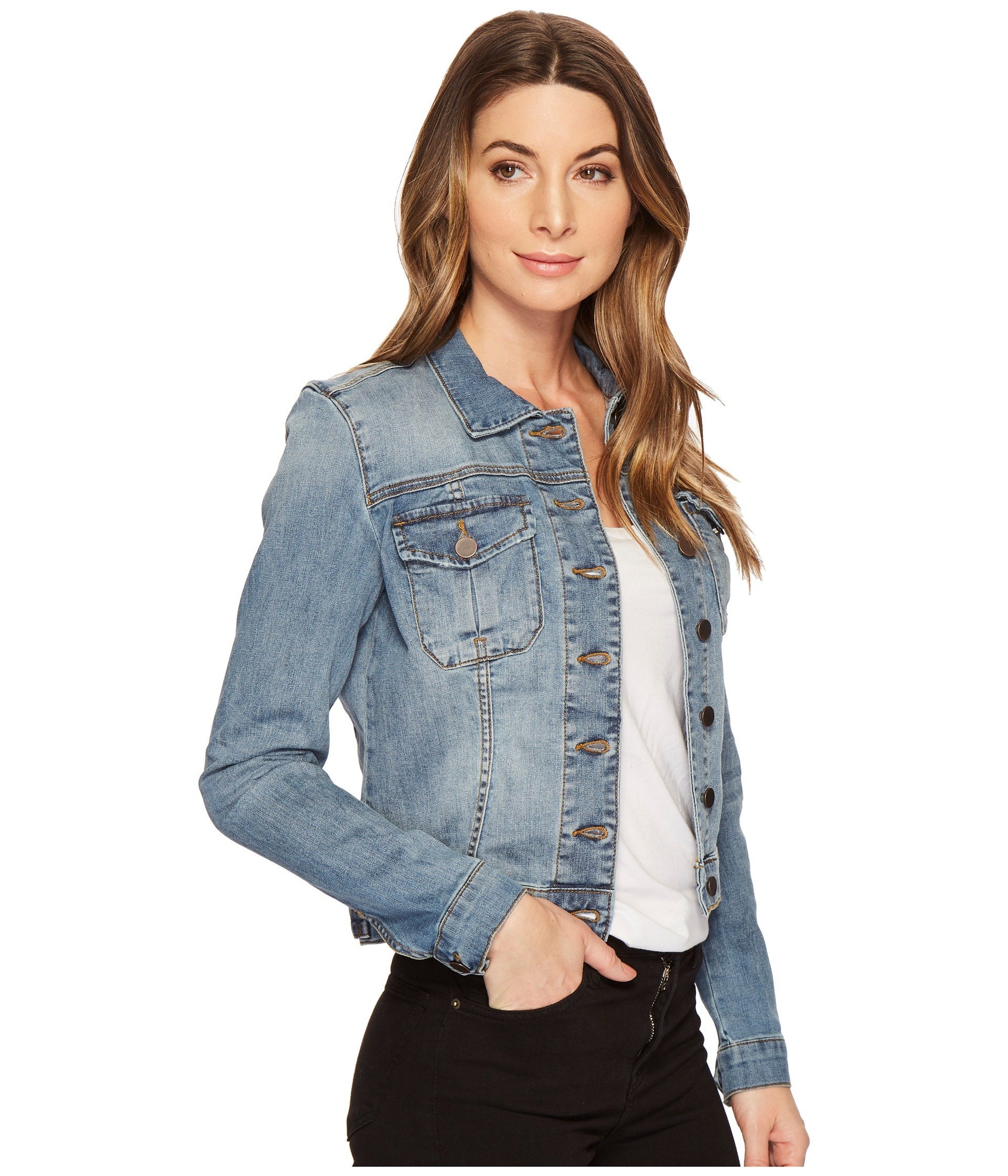 KUT from the Kloth Amelia Jean Jacket for Women - Button Front Denim Jacket with Point Collar & Straight Back - Perfect for Casual Outfits, Layering & Everyday Wear