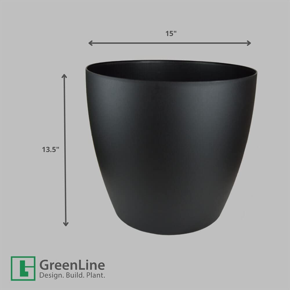 15 Inch Memphis Round Planter - Indoor Plastic Flower Pot for Plants, Black | Perfect for Home Decor, Office Plants & Garden Decorations