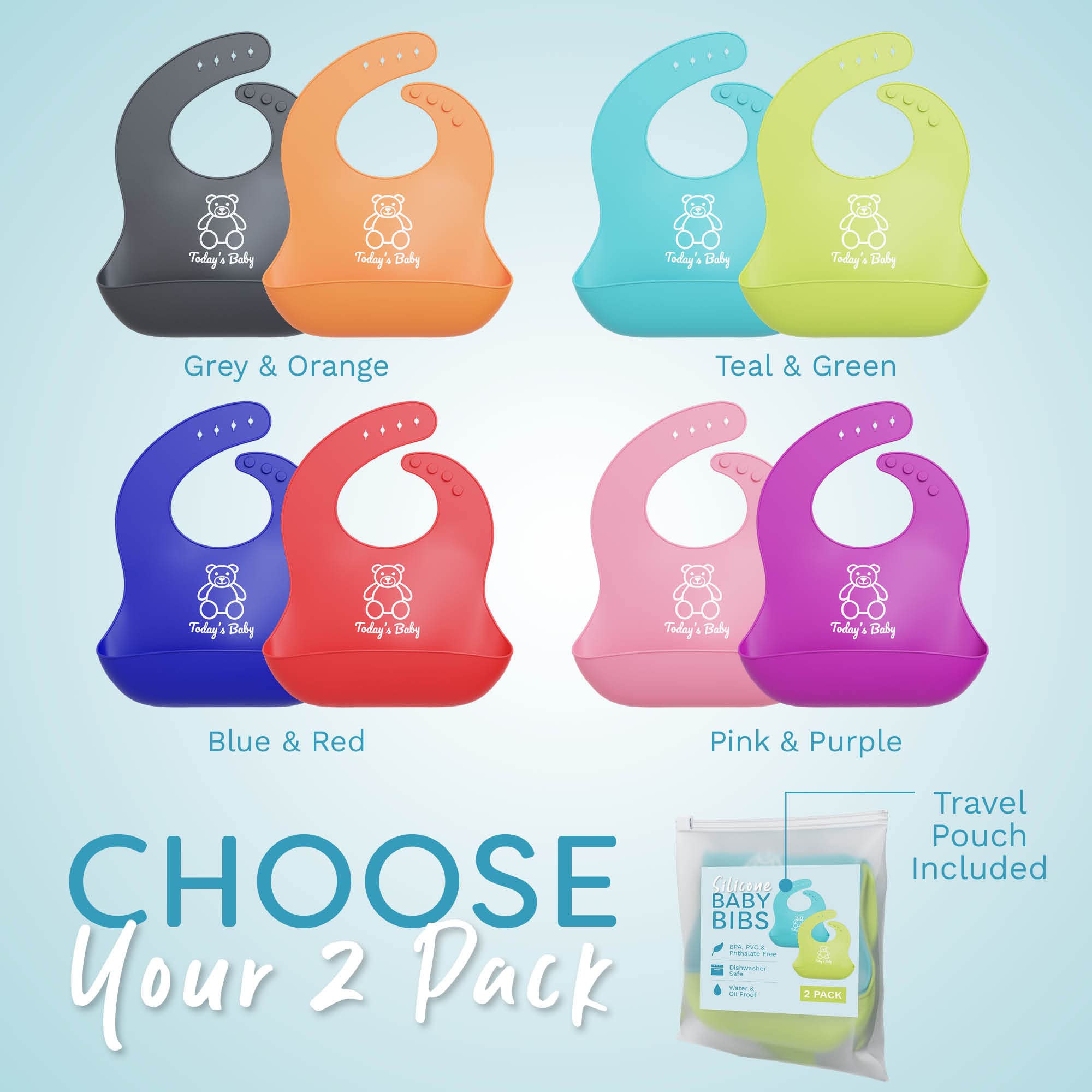 Baby Silicone Bibs with Food Catcher - 2 Pack Unisex for Mealtime