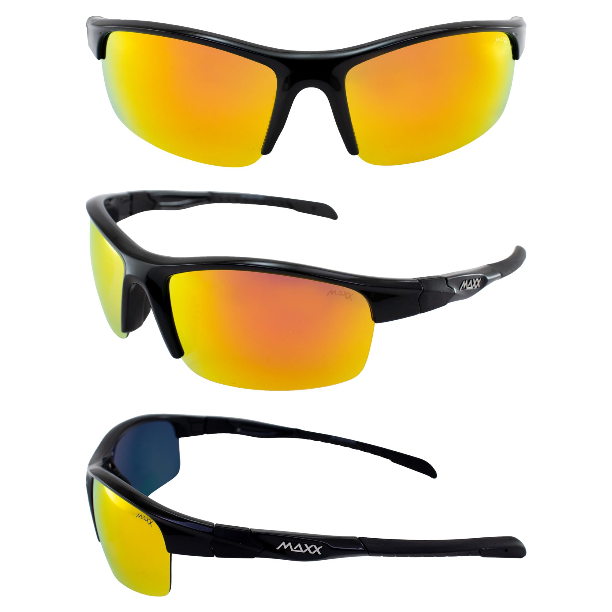 MAXX Switchback Sport Polarized Sunglasses for Golf & Motorcycle Riding - Black Frame with Orange Mirror Lens - UV Protection for Outdoor Sports & Driving