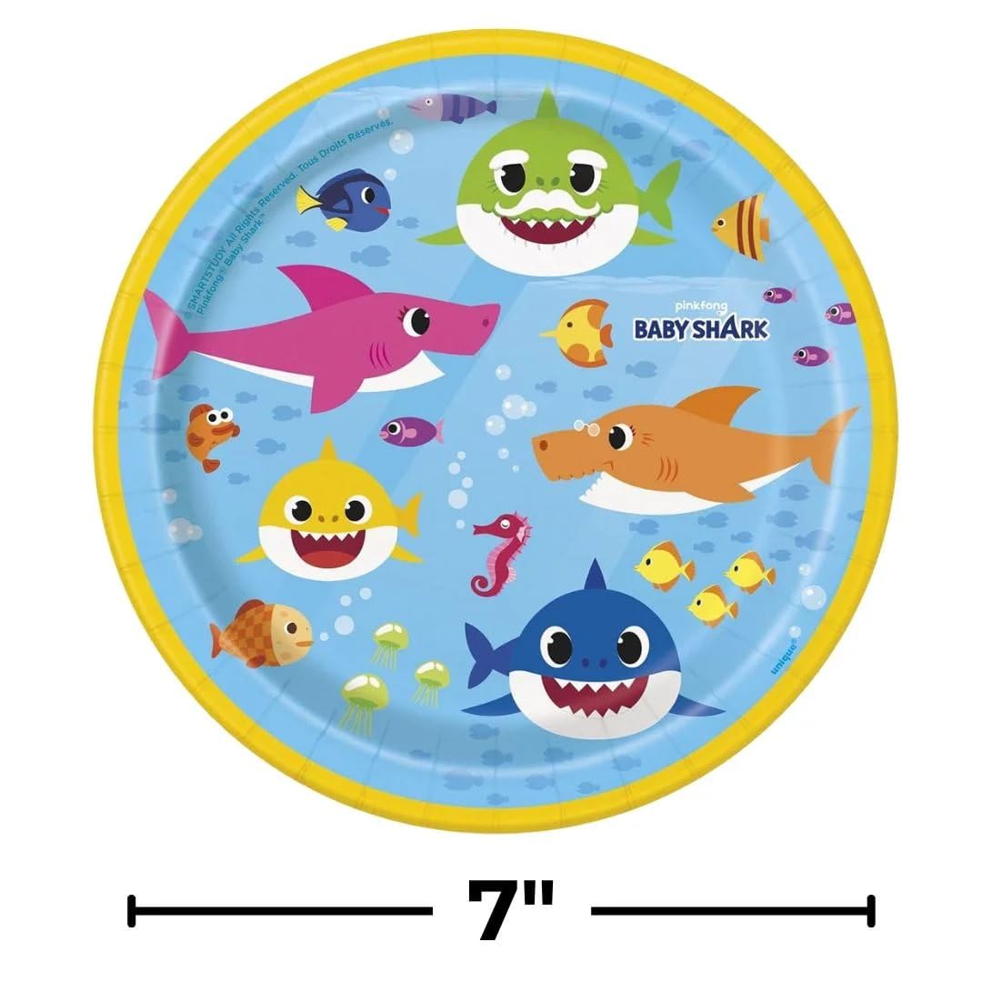 Baby Shark Themed 7-Inch Round Dessert Plates (Pack of 8) - Colorful Party Tableware for Birthdays, Baby Showers & Kids Celebrations - Perfect for Cake, Cupcakes and Snacks at Themed Parties