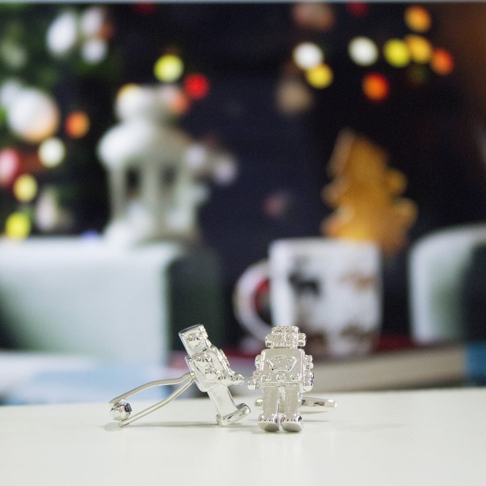 KingCuffs Robot Cufflinks for Men - Stainless Steel Futuristic Tech Accessories - Perfect for Weddings, Business Meetings & Formal Events
