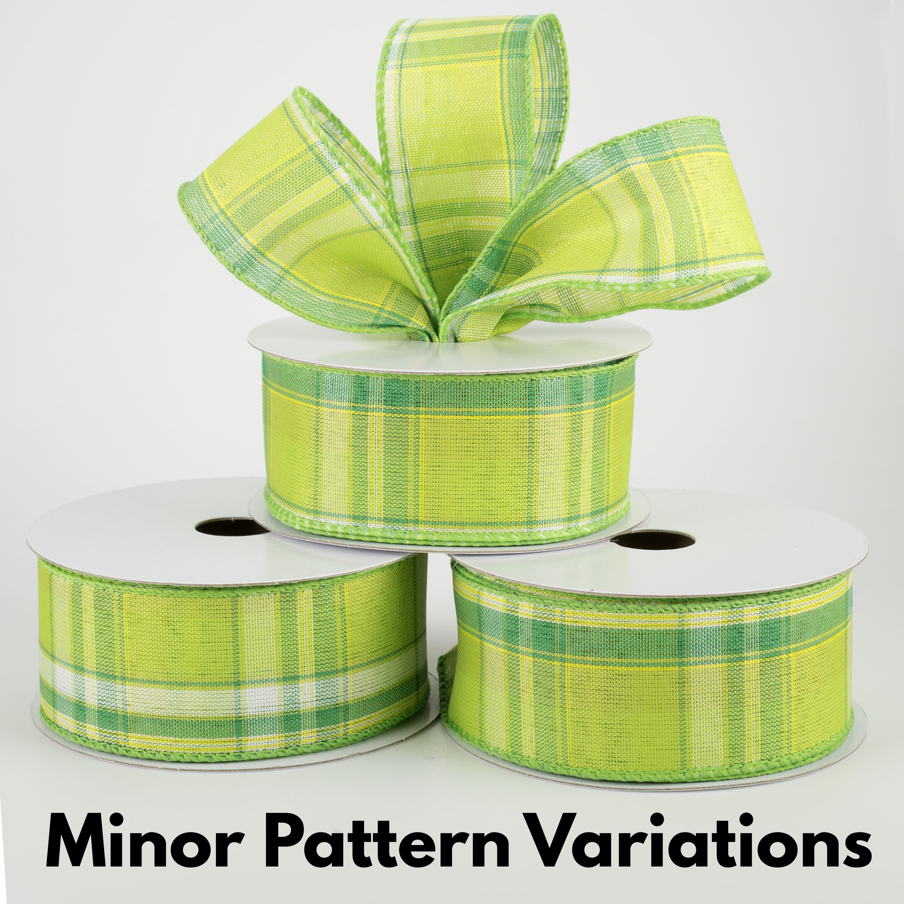 1.5 Inch Montana Plaid Ribbon - Green, White, Lime Checkered Pattern - 10 Yards Bulk Spool for Gift Wrapping, Crafts, DIY Projects, and Holiday Decorations