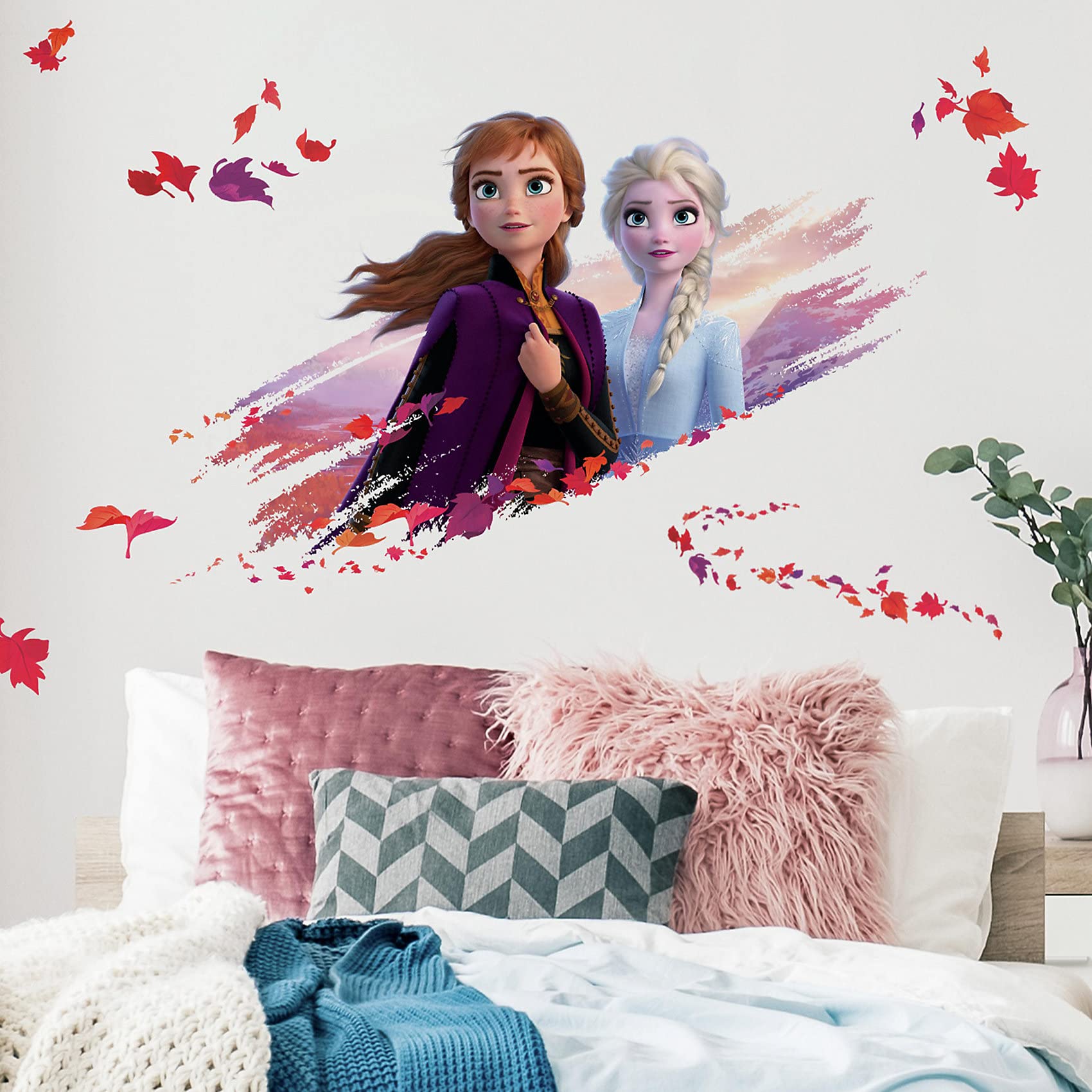RoomMates RMK4076GM Frozen 2 Elsa and Anna Peel and Stick Wall Decals - Removable Disney Princess Wall Stickers for Kids Bedroom, Nursery, Playroom Decor