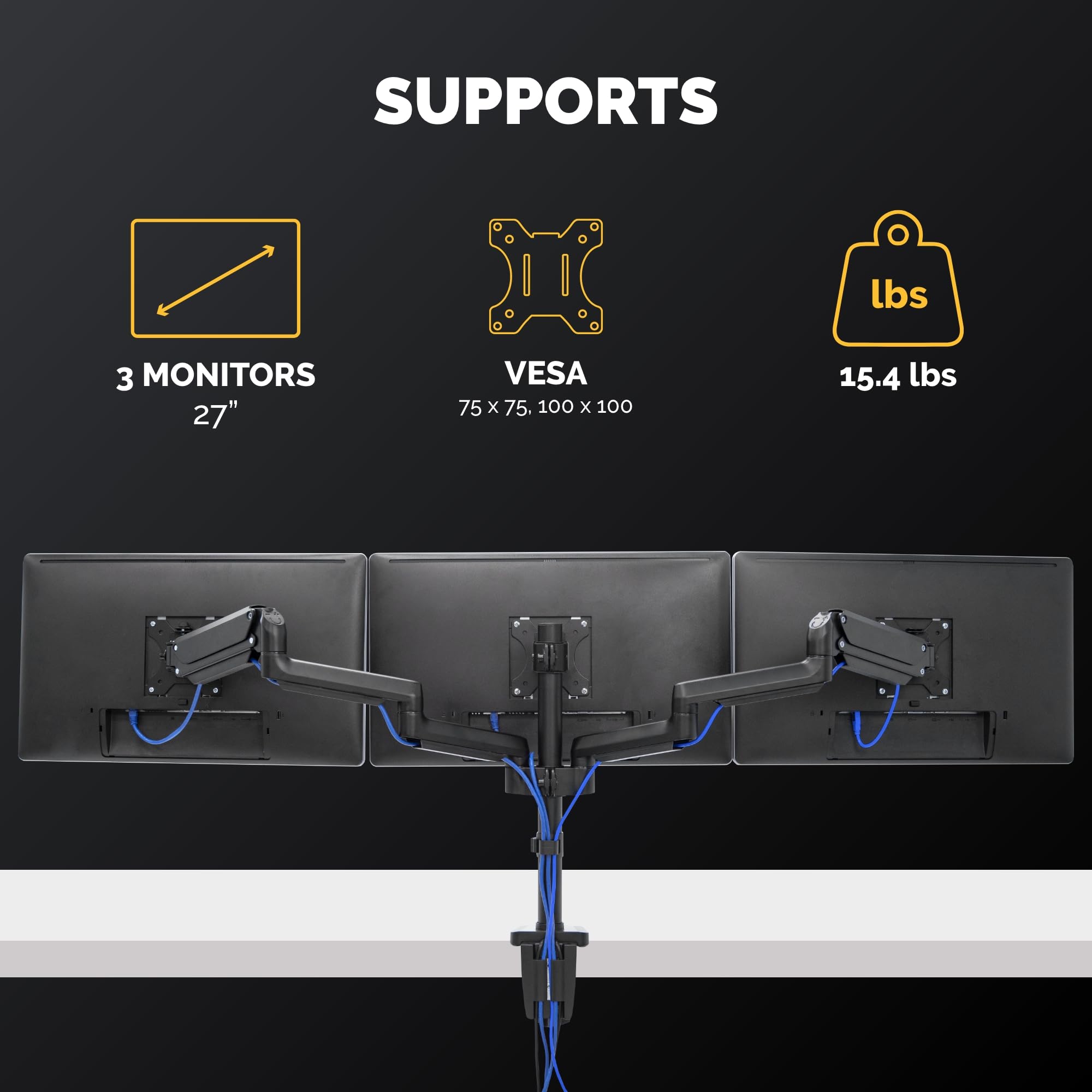 Fellowes Platinum Series Adjustable Triple Monitor Arm (8042601) - Ergonomic Black Stand for Home & Office Workstations, Perfect for Multi-Screen Setup, Gaming & Productivity