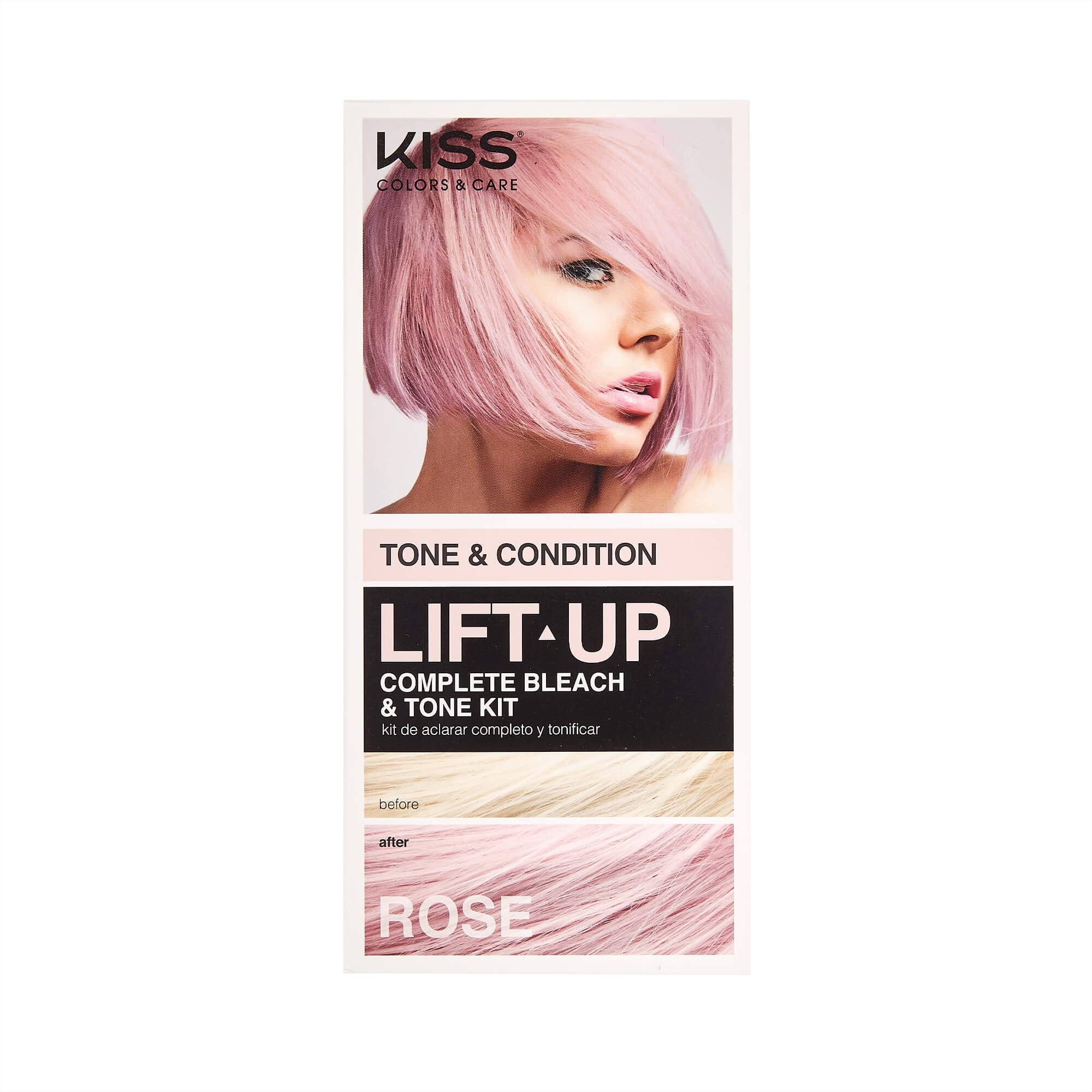 KISS Lift Up Complete Hair Bleach & Rose Pink Toner Kit - Gentle Conditioning Formula to Reduce Brassiness - 6-Piece DIY Bleaching Kit for Rose Gold Hair - Perfect for At-Home Salon Quality Hair Lightening & Toning