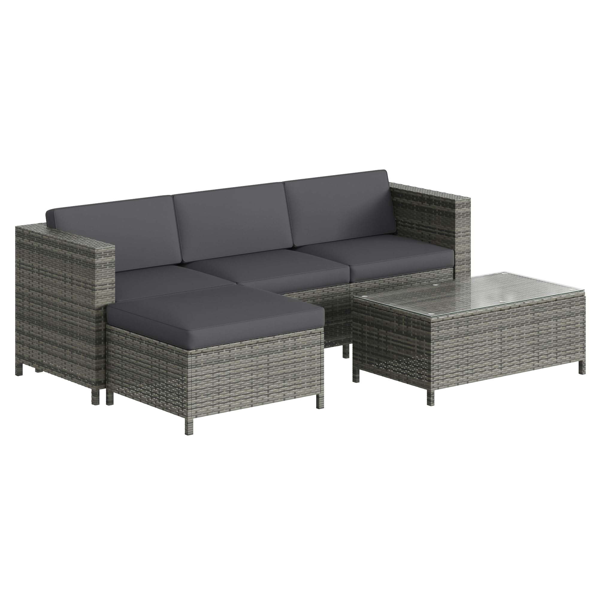 5-Piece All-Weather Outdoor Wicker Sectional Sofa Set with Glass Table & Removable Cushions - Dark Gray PE Rattan Patio Furniture for Porch, Backyard, Garden - Perfect for Outdoor Entertaining & Relaxation