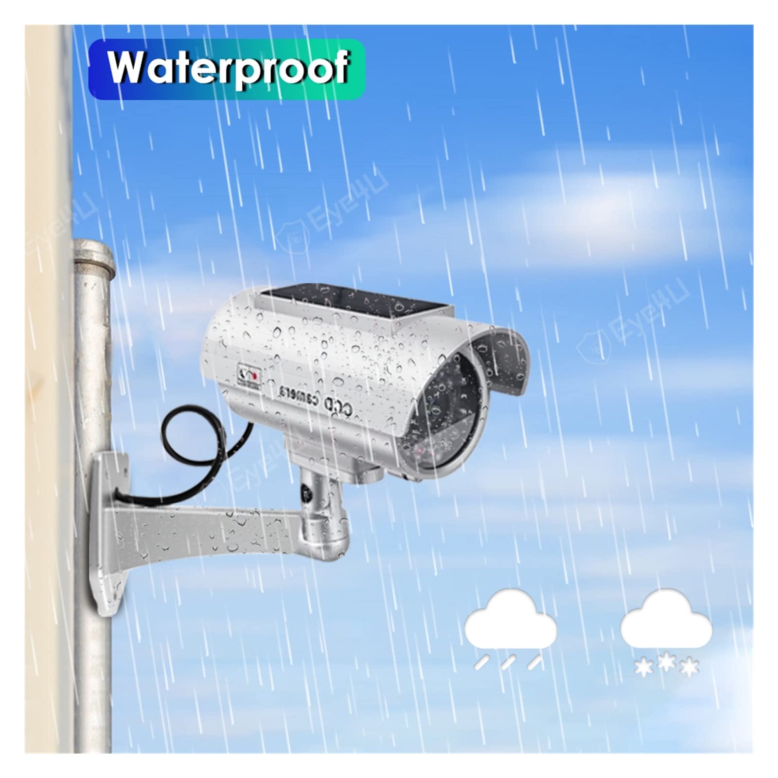 MZZYG Solar Security Camera - 4 Pack Fake Dummy Outdoor Surveillance Cameras with LED Lights, Waterproof & Weatherproof for Home, Office, Garage - Solar Panel Powered for 24/7 Protection (Silver) | Ideal for Deterring Burglars & Enhancing Property Security