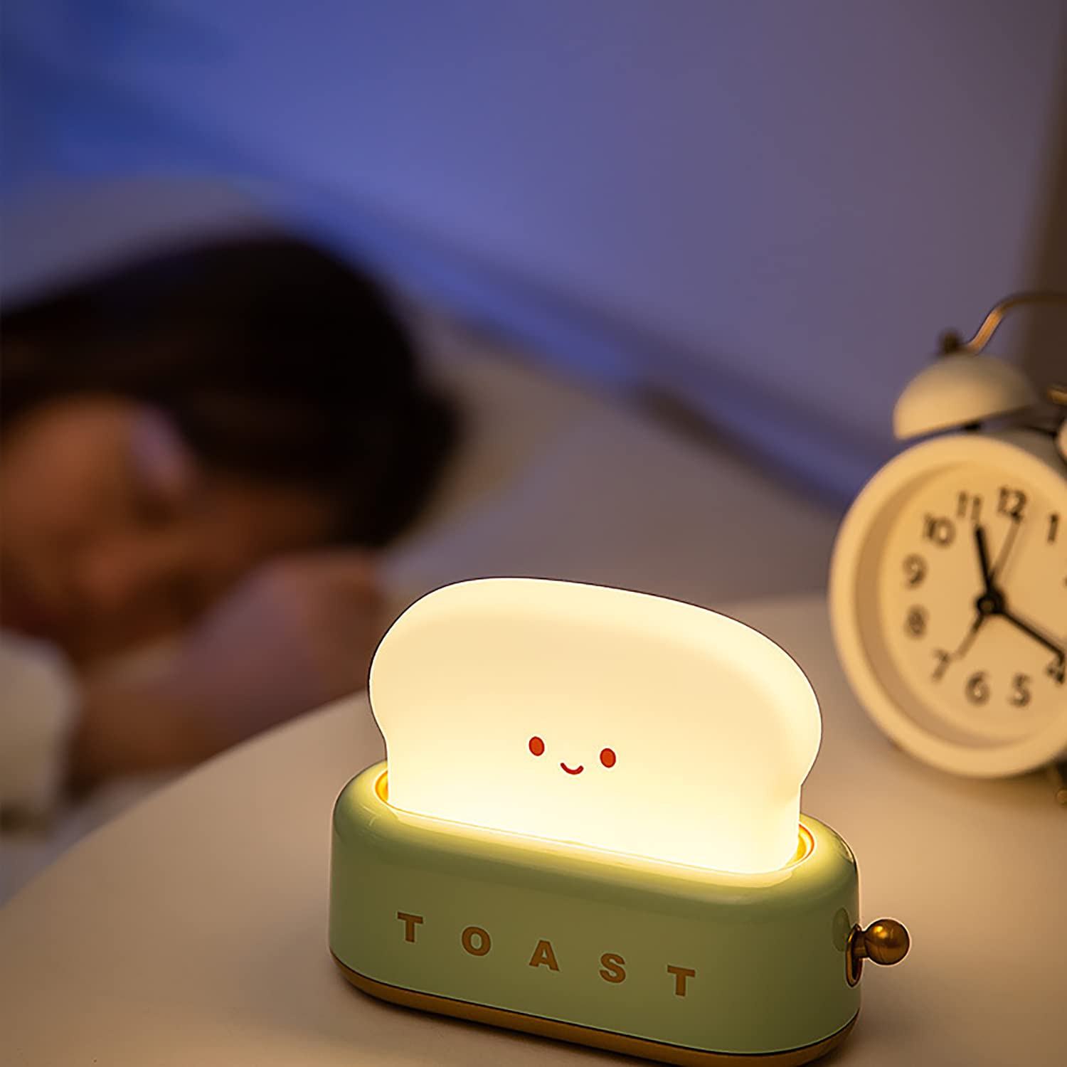 AMZSTAR Dimmable LED Toast Bread Night Light - Rechargeable Desk Lamp with Timer, Cute Desk Decor for Kids Girls Teens (Green) | Perfect for Bedroom, Nursery, Christmas Gifts & Home Office Lighting