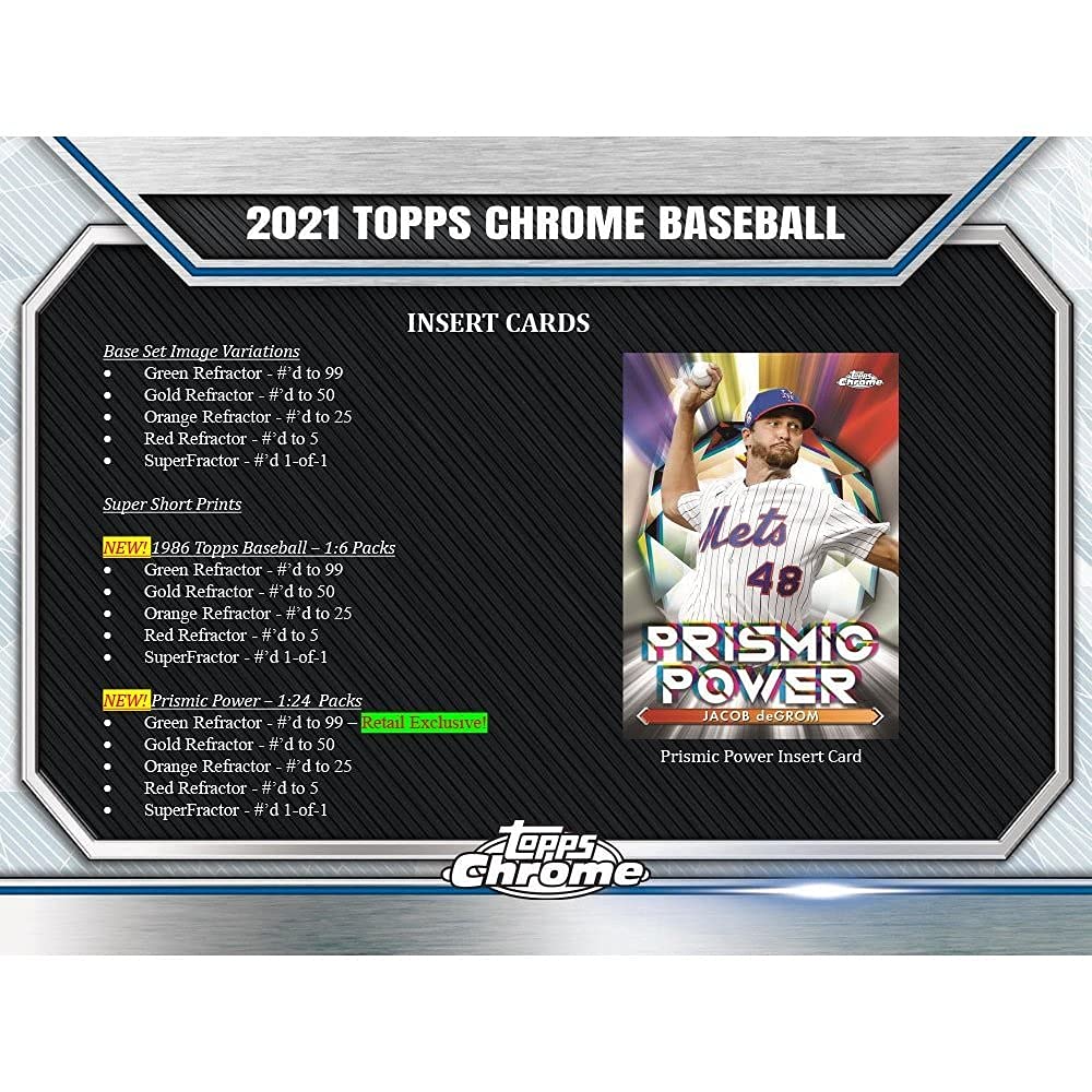 2021 Topps Chrome Baseball Hanger Box - 36 Trading Cards with Rookies & Stars | Collectible Sports Cards for Baseball Fans & Card Collectors | Perfect for Trading, Gifting, and Displaying in Your Collection