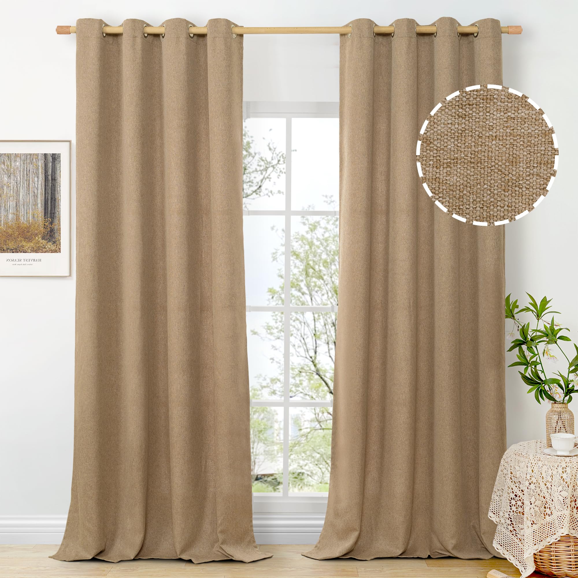 BGment 95 Inch Long Linen Curtains for Living Room & Bedroom - 2 Panels Thick Textured Window Drapes, Light Filtering Farmhouse Style with Grommet Top, Floor Length (Each 52