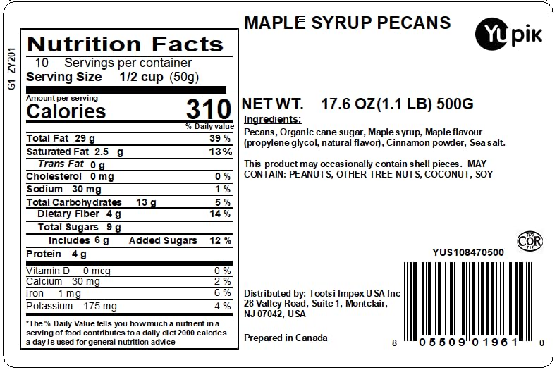 Yupik Maple Syrup Pecans 1.1 lb - Maple Glazed Roasted Candied Pecans with Authentic Maple Syrup - Gourmet Nut Snacks for Breakfast, Dessert & Gift Giving