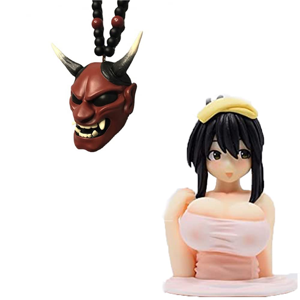 EUPEFIST Hannya Japanese Oni Mask - Samurai Helmet Car Rearview Mirror Charm Hanging Pendant - Unique Japanese Oni Car Decoration & Fashion Auto Ornament - Perfect for Car Interior Styling and Japanese Culture Enthusiasts