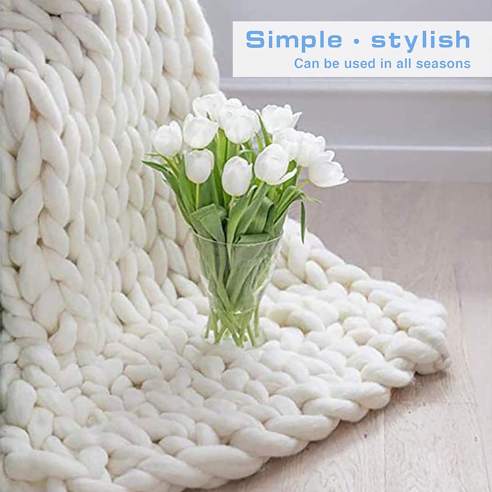 Chunky Knit Blanket - Handmade Soft Cotton Throw for Bed, Sofa & Pet Bed - Cozy Arm Knit Blanket for Living Room, Bedroom & Yoga Mat - Warm Home Decor Gift for Winter