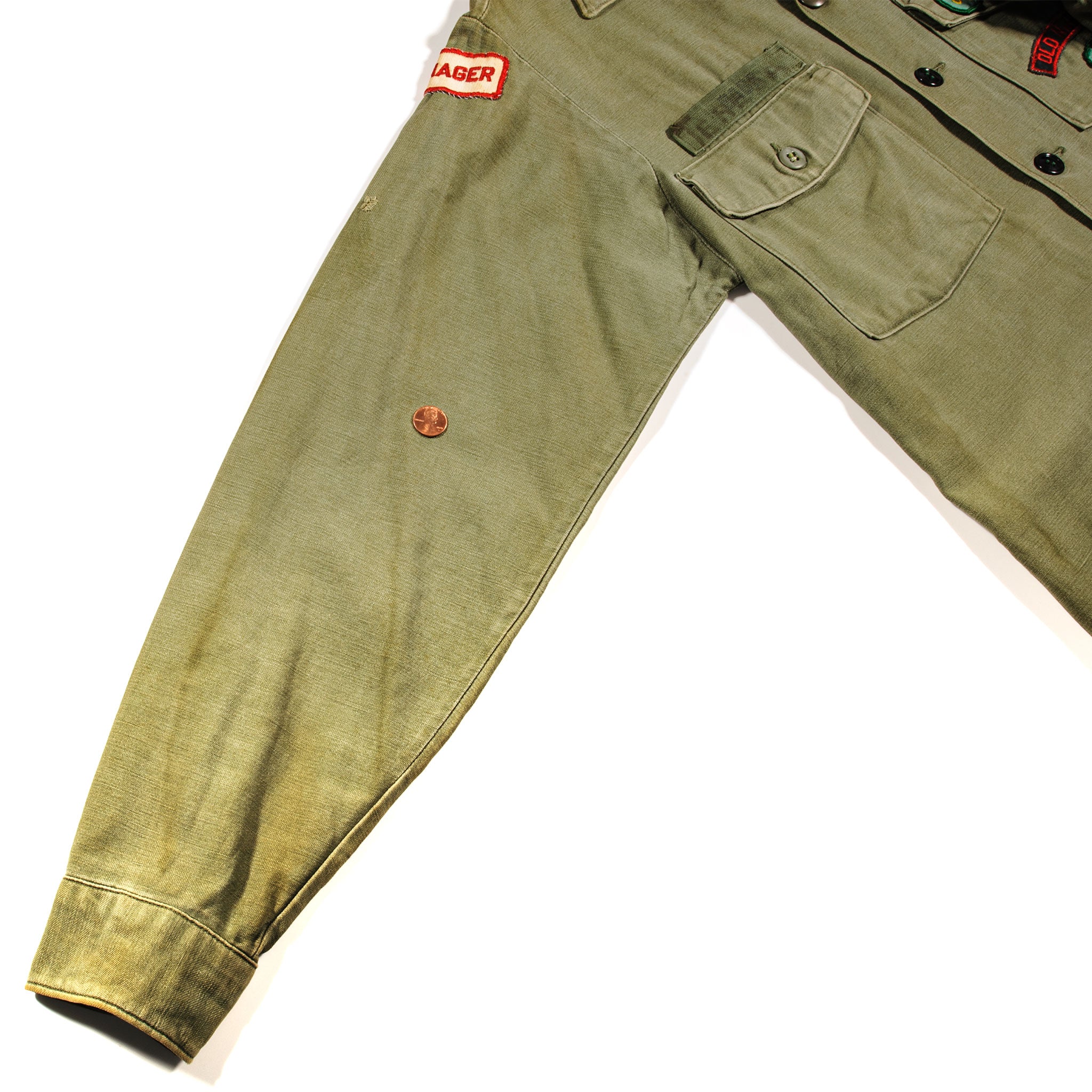 Vintage 1967 US Army Utility Shirt P64 with South Carolina National Guard Old Ninety Six Manager Patch - Authentic Military Surplus for Collectors & Reenactments