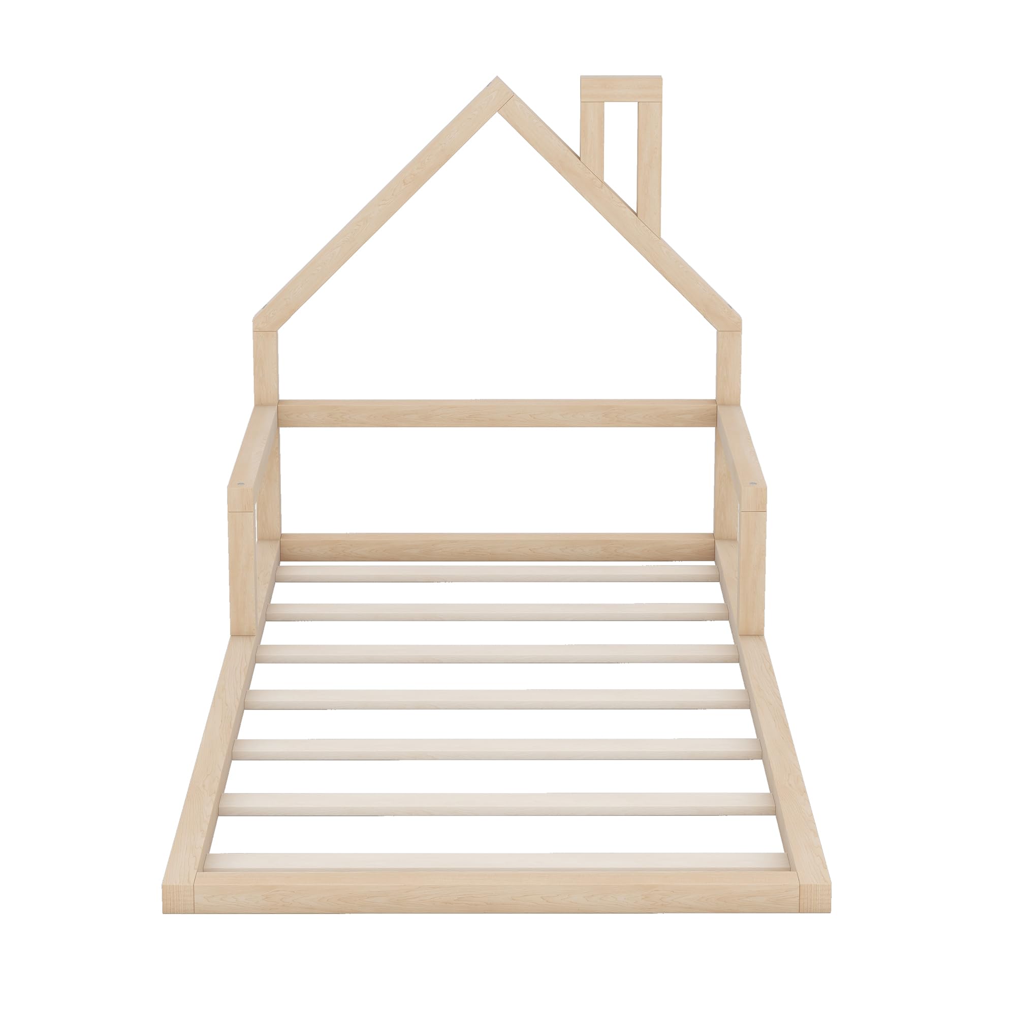 Harper & Bright Designs Twin Kids Bed with House-Shaped Headboard - Solid Wood Slats Platform Bed Frame for Girls & Boys, No Box Spring Needed - Natural Wood Finish - Perfect for Kids' Bedrooms, Playrooms & Montessori Spaces