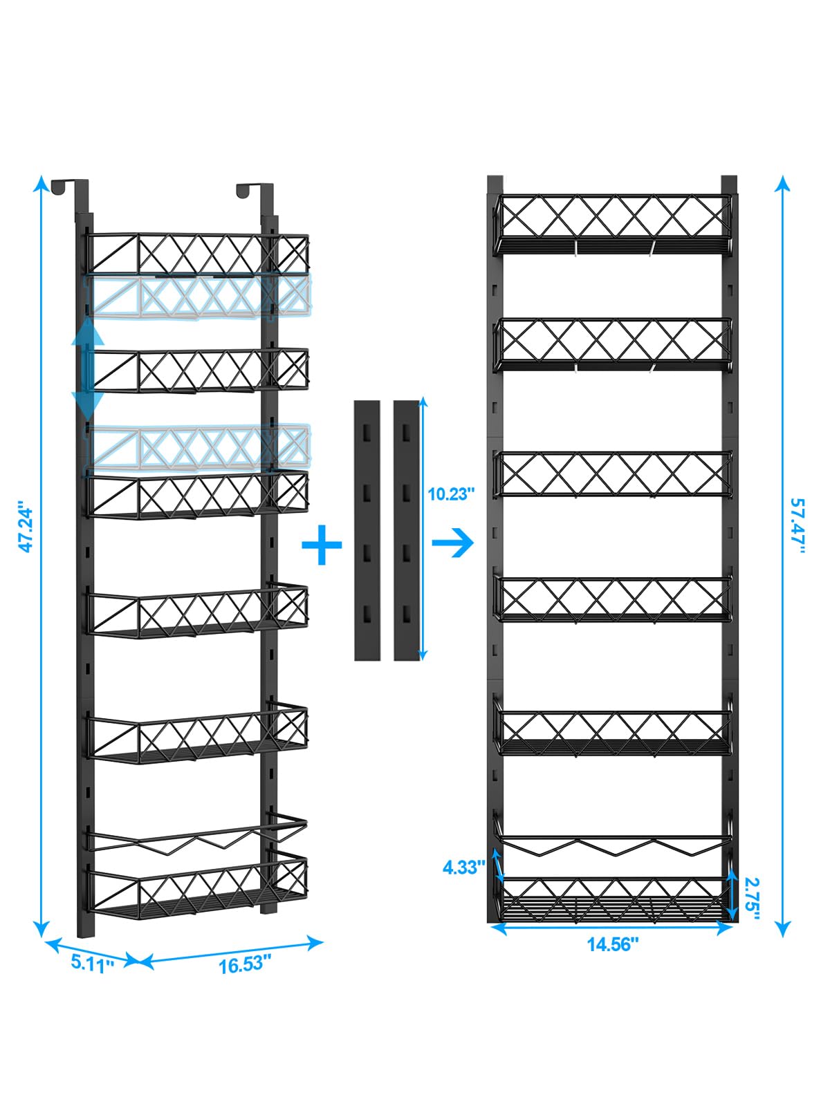 6-Tier Over the Door Pantry Organizer - Adjustable Metal Hanging Spice Rack & Storage Baskets for Kitchen, Bathroom, Closet - Space Saving Behind the Door Organizer for Spices, Snacks, Toiletries & More