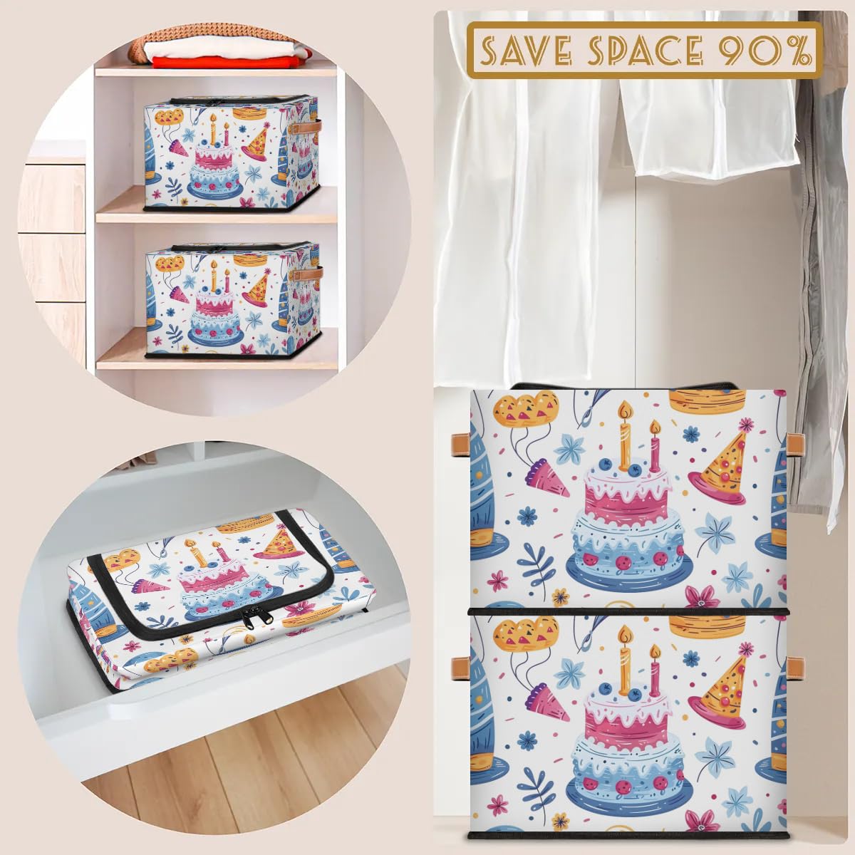 Collapsible Storage Bins with Lids - Stackable Fabric Storage Cubes for Clothes, Toys, Blankets | Dustproof Closet Organizer | Perfect for Home, Office & Birthday Party Decorations