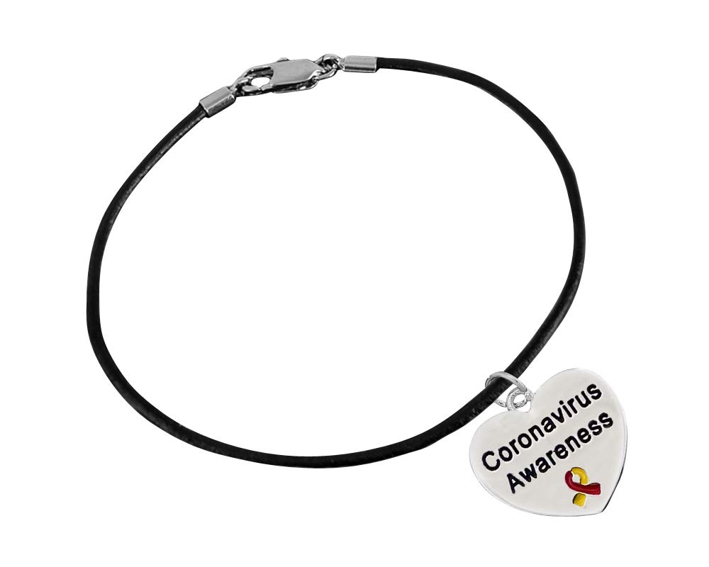 Virus Awareness Black Cord Bracelets - Bulk Red & Yellow Ribbon Bracelets for Fundraising, Charity Events & Disease Prevention Campaigns | Perfect for Awareness Walks, School Fundraisers & Health Promotion Activities