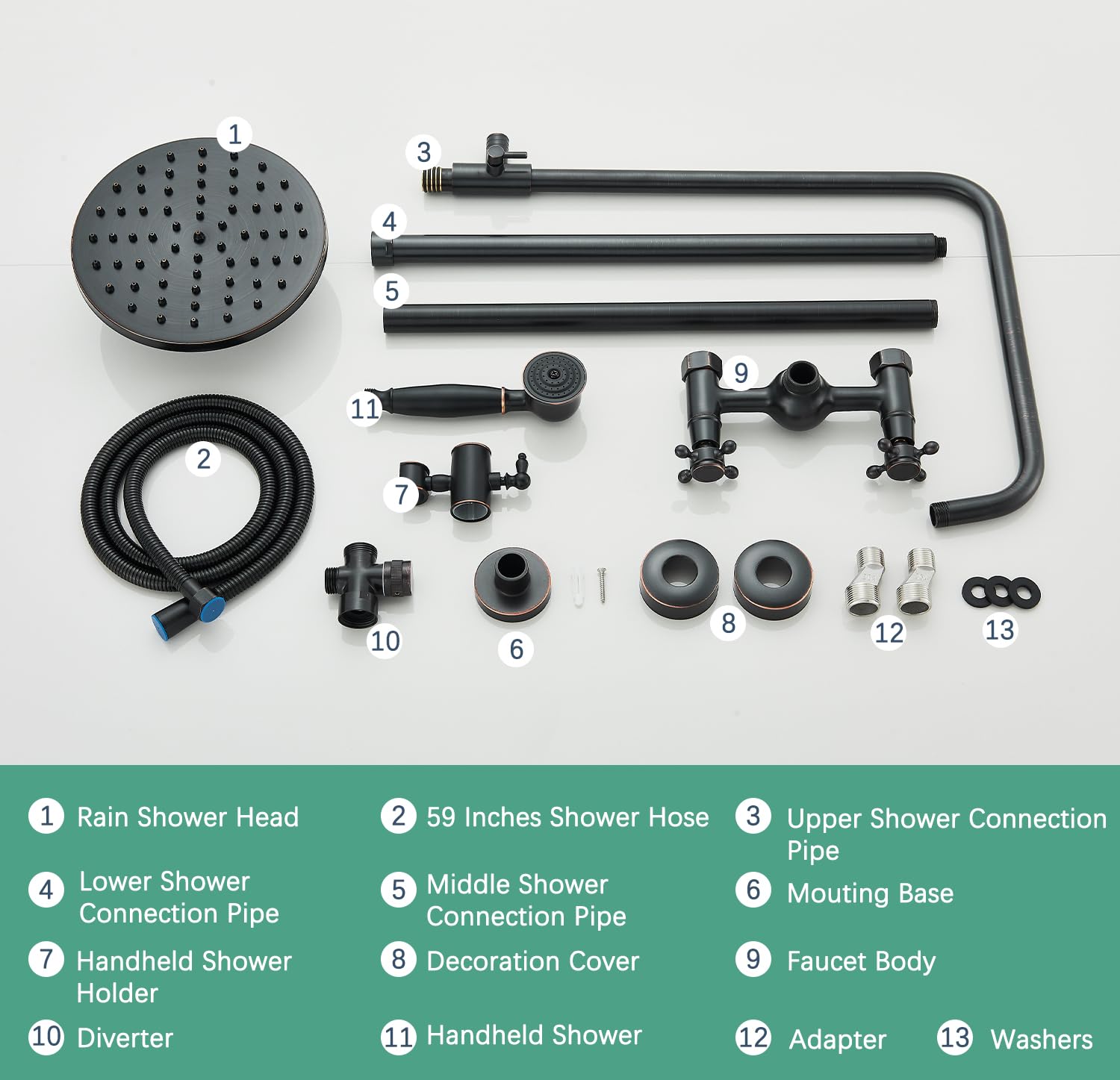 Oil Rubbed Bronze Rain Shower System - 8 Inch Rainfall Shower Head & Handheld Spray - Wall Mounted Solid Brass Faucet Set with 2 Cross Handles - Perfect for Outdoor & Bathroom Showers, Spa-Like Relaxation Experience