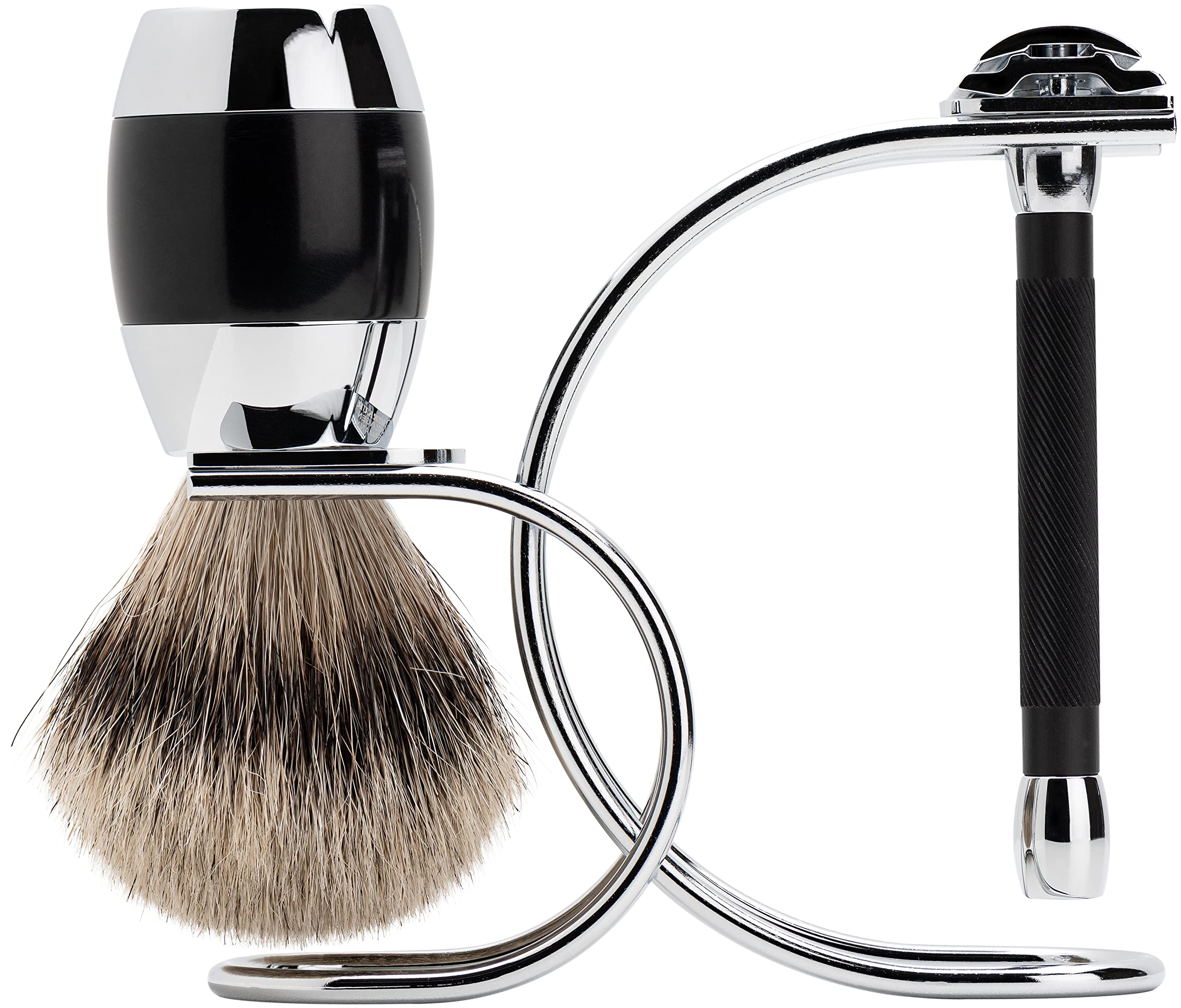 Premium Merkur Long Handled 3-Piece Safety Razor Set for Men - Classic Black Handle - Perfect for Wet Shaving & Travel Grooming Kit