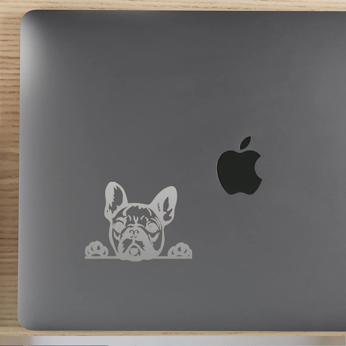 Funny French Bulldog Peeking Tongue Vinyl Decals (Set of 2) - Waterproof Stickers for Laptop, Phone, Helmet, Car, Cup & Wall Decor - Cute Metallic Silver Pet Accessories for Home, Office & Gifts