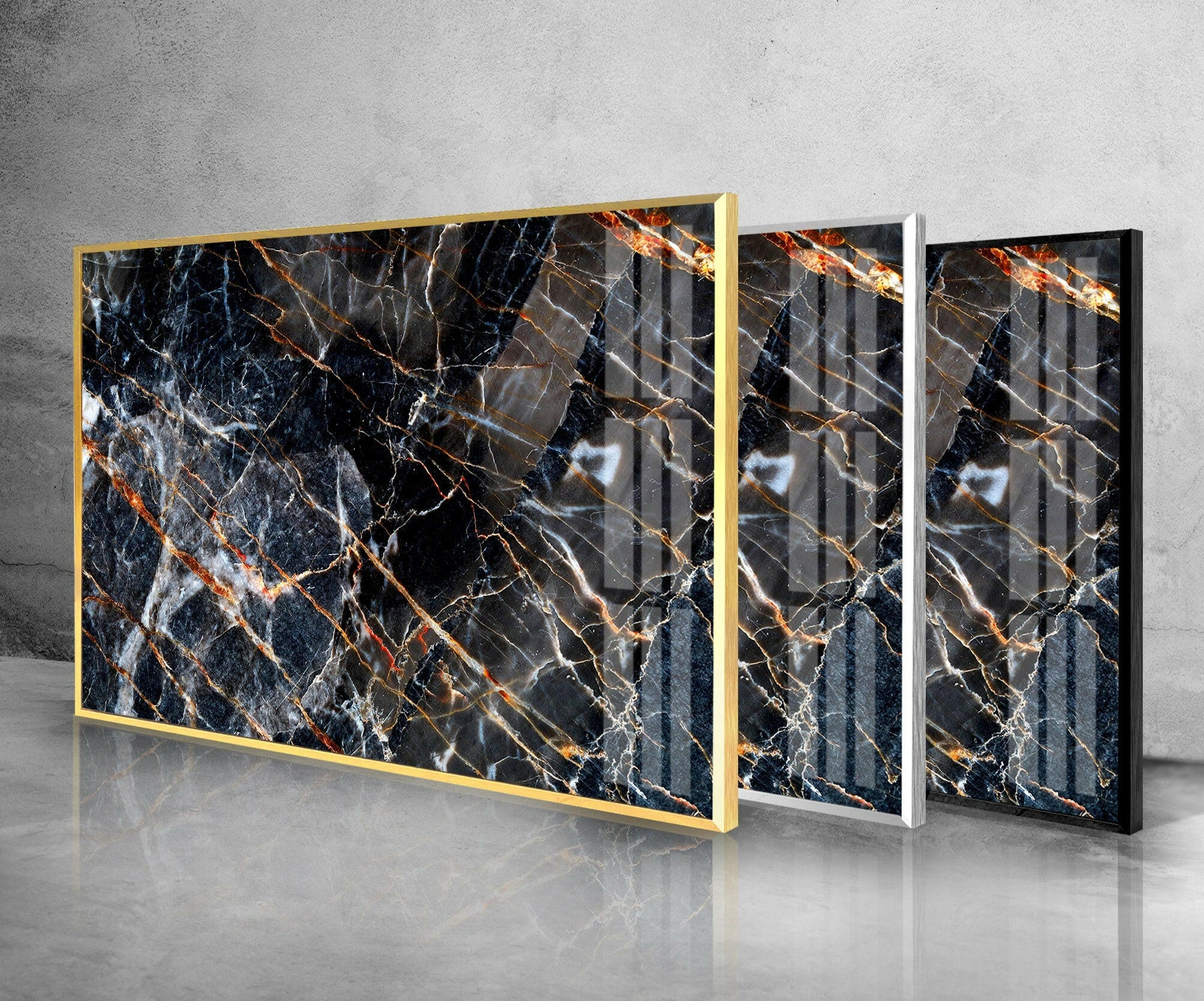 Modern Black Abstract Marble Glass Wall Art Decor - Elegant Home & Office Wall Decor for Living Room, Bedroom, Dining Area