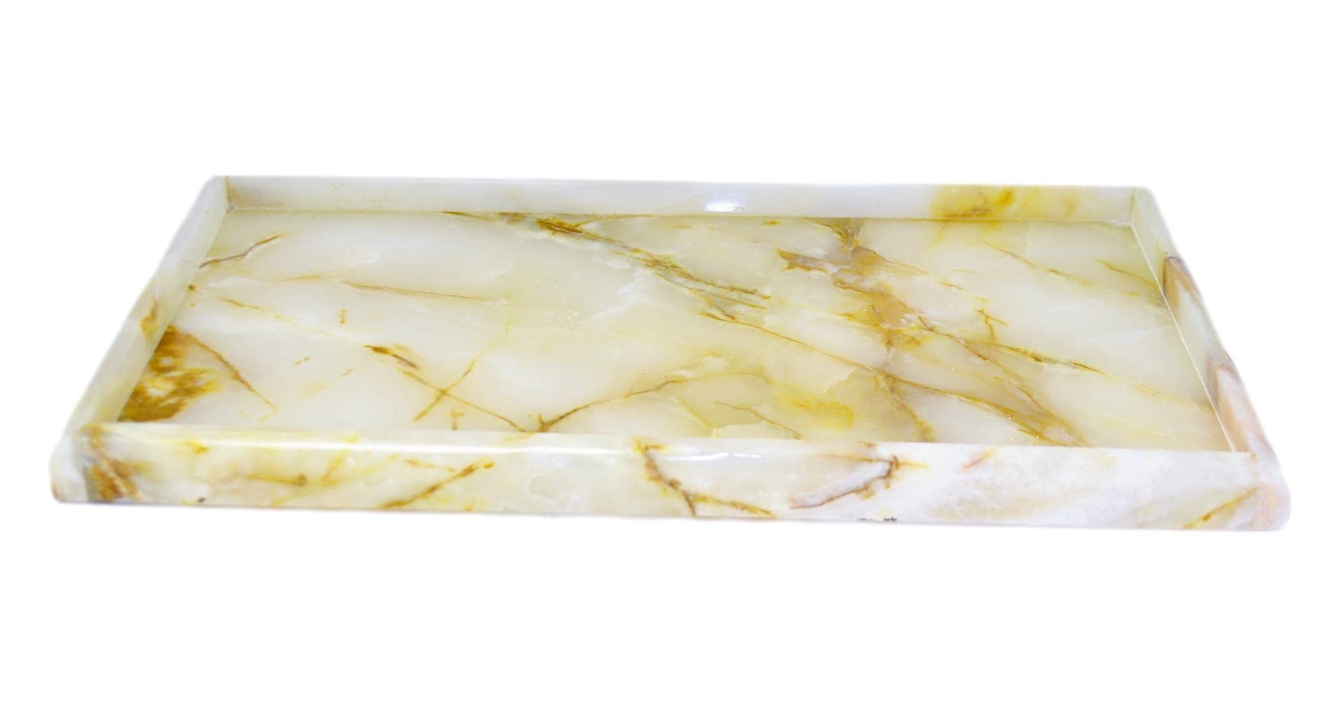 12-Inch White Onyx Bathroom Vanity Tray | Natural Stone Home Decor | Perfect for Organizing Jewelry, Perfume & Cosmetics in Bathroom or Bedroom