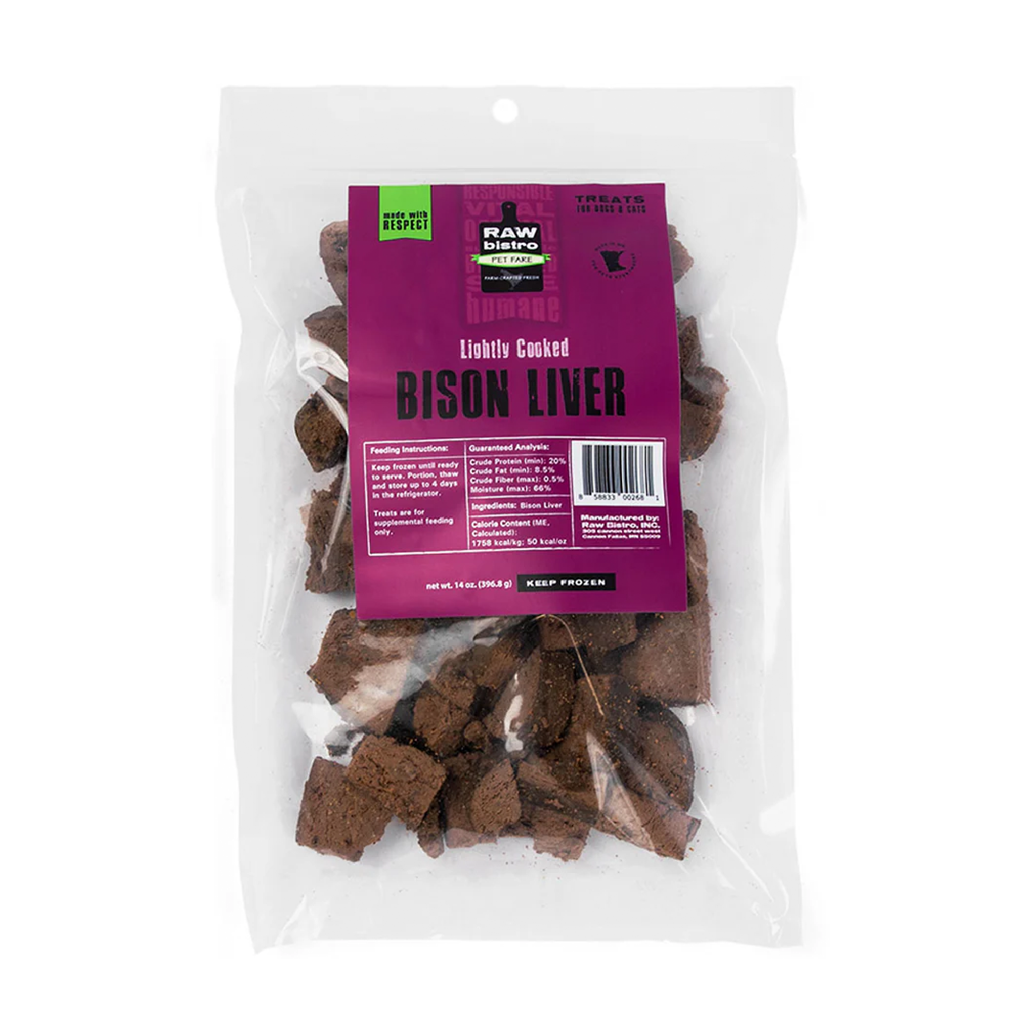Raw Bistro Gently Cooked Bison Liver Frozen Dog Treats - High Protein Natural Snacks for Dogs - Perfect for Training, Rewards & Digestive Health
