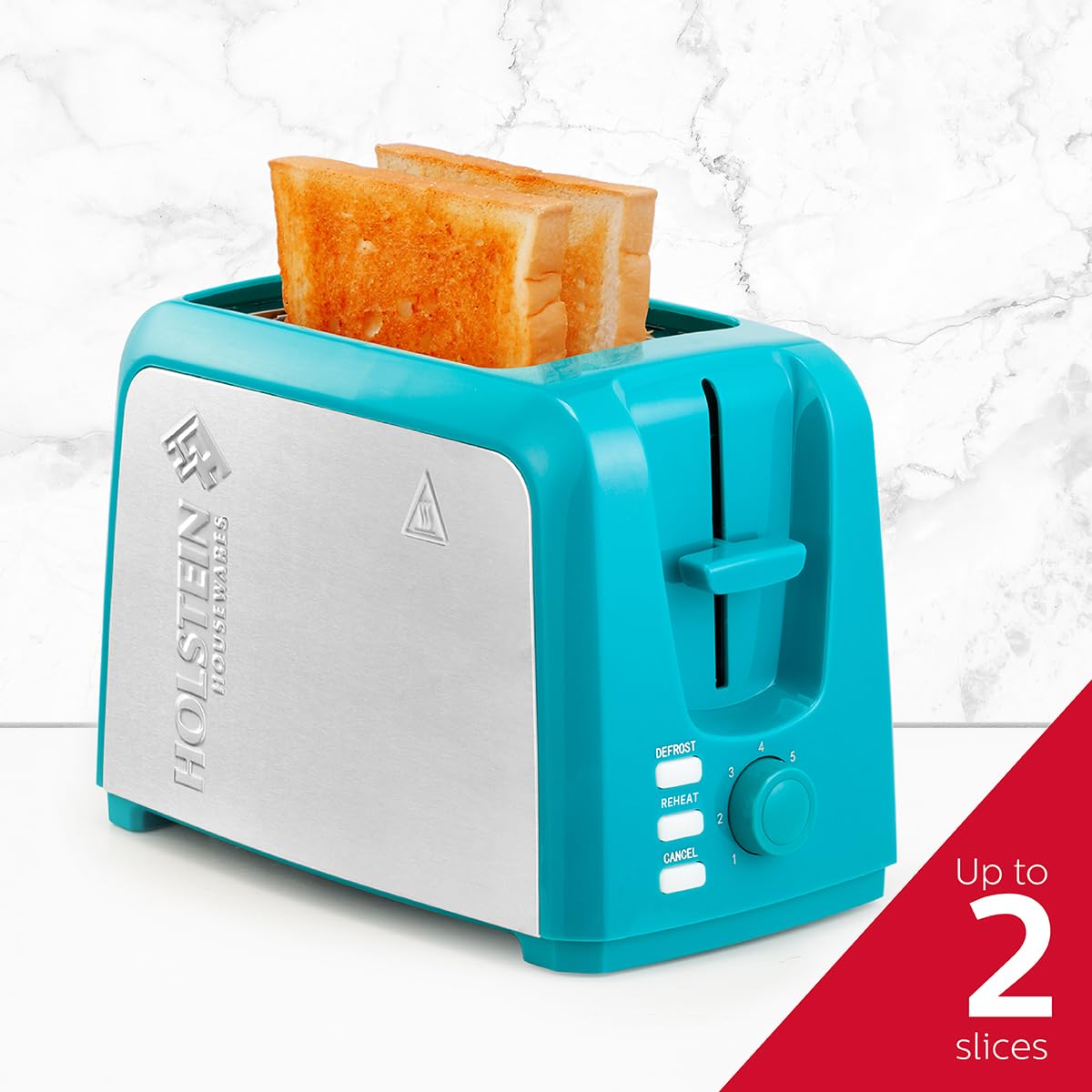 Holstein Housewares 2-Slice Toaster with 7 Browning Settings - Teal & Stainless Steel - Perfect for Toast, Bagels, Waffles - Ideal for Breakfast, Kitchen, Dorm & Office Use