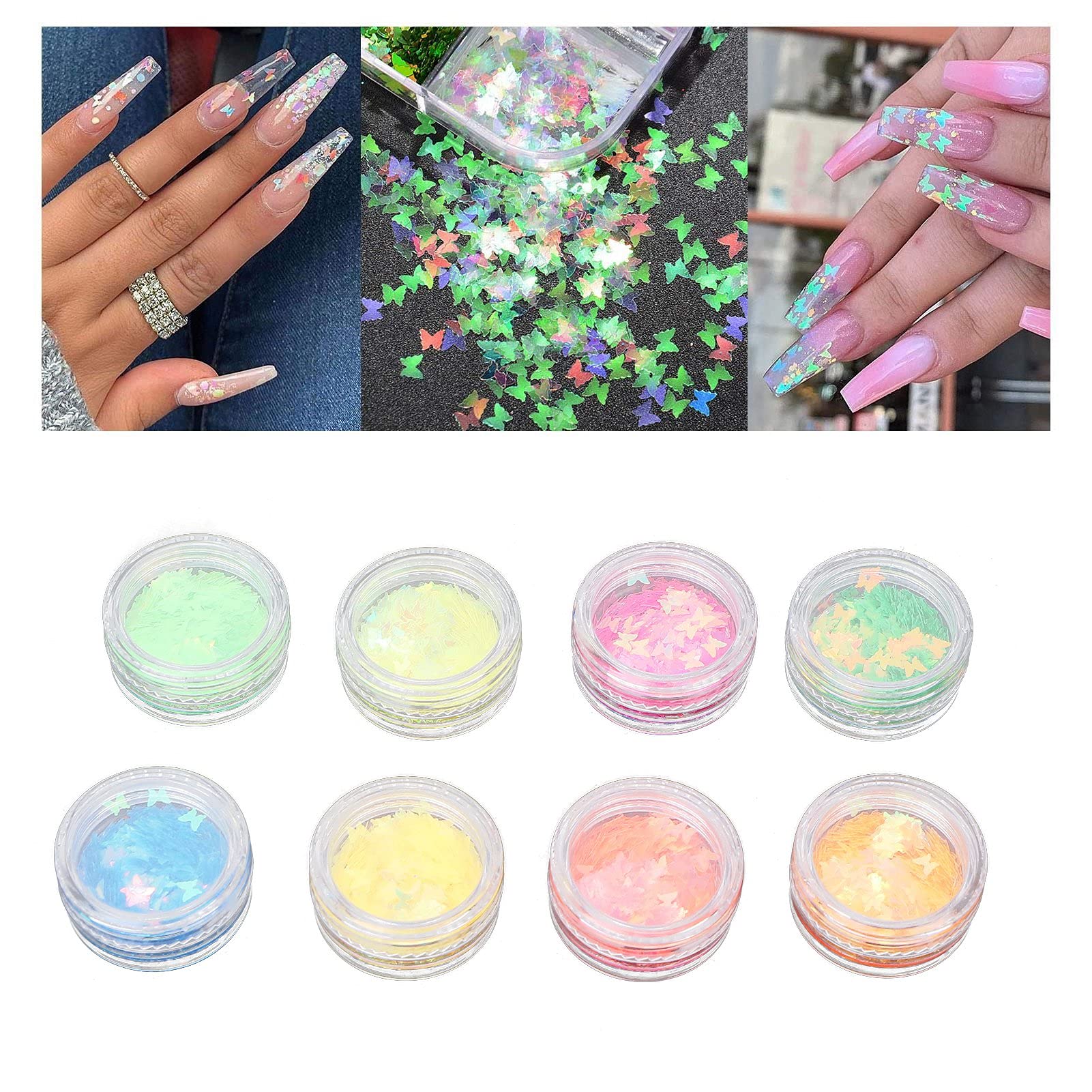8 Boxes Nail Glitter Sequins & Flakes - DIY Nail Art Accessories for Women, Home & Salon Use | Perfect for Manicure, Pedicure & Nail Decoration
