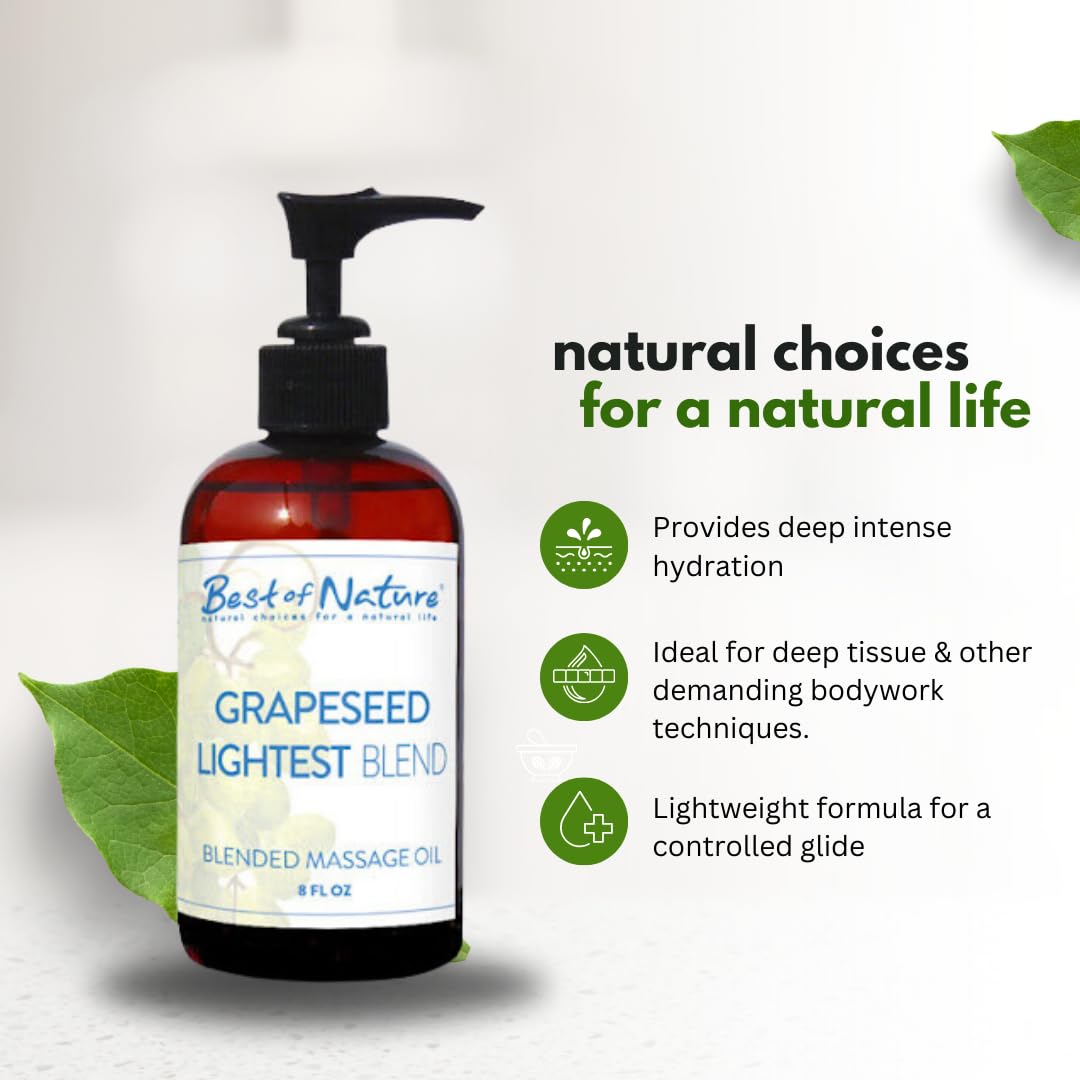 Best of Nature Grapeseed Lightest Blend Massage Oil - 100% Pure Natural Body & Skin Care Oil for Massage Therapists | Non-Greasy, Nourishing & Soothing Formula | 5 Gallon Pail (640 fl oz) | Perfect for Professional Spa, Aromatherapy & Relaxation Massages