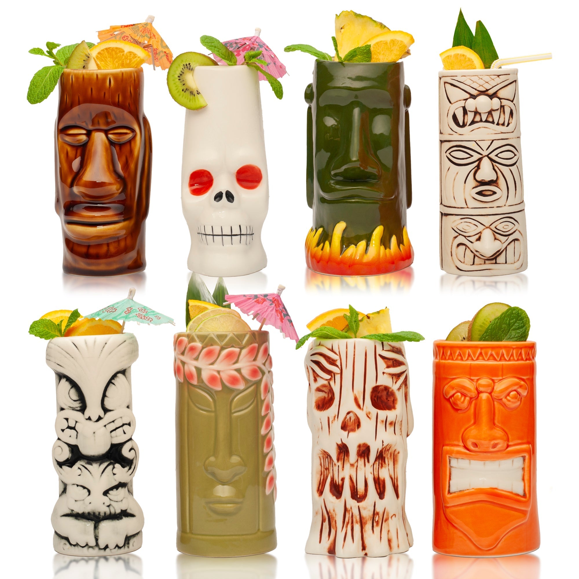 Premium Ceramic Tiki Mugs Set of 8 - 23.5oz Large Capacity for Exotic Cocktails, Iced Tea, Soda, Mai Tai & Long Island Iced Tea - Perfect for Tropical Parties, Luau Events & Home Bar Decor